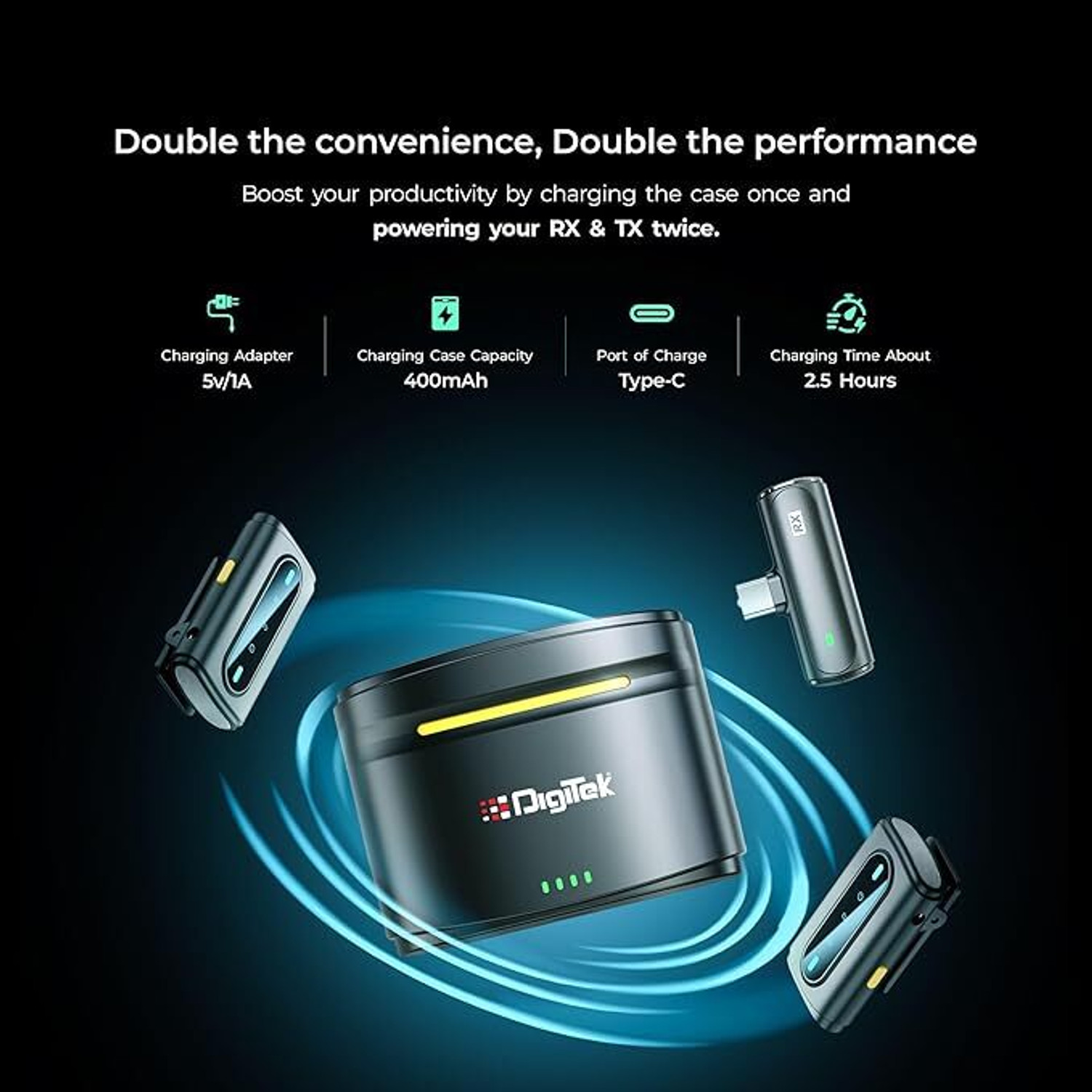 Image of DIGITEK DWM-112 2-in-1 Wireless Microphone 50m Range, for Android and iOS Smartphones Microphone