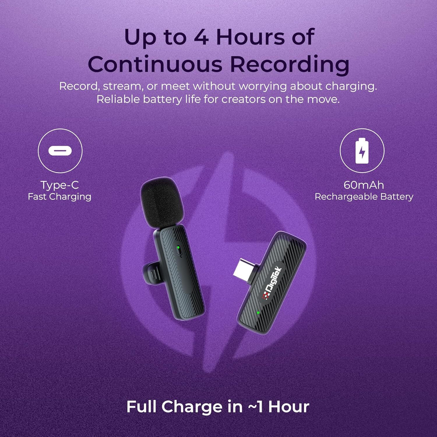 Image of DIGITEK DWM-006 PRO Wireless Microphone & Receiver 4Hours Battery with Type-C Connector Microphone