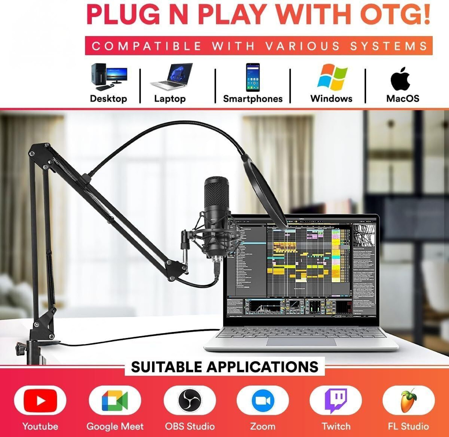 Image of JK Vision AM-C1 USB Condenser Microphone Kit Microphone