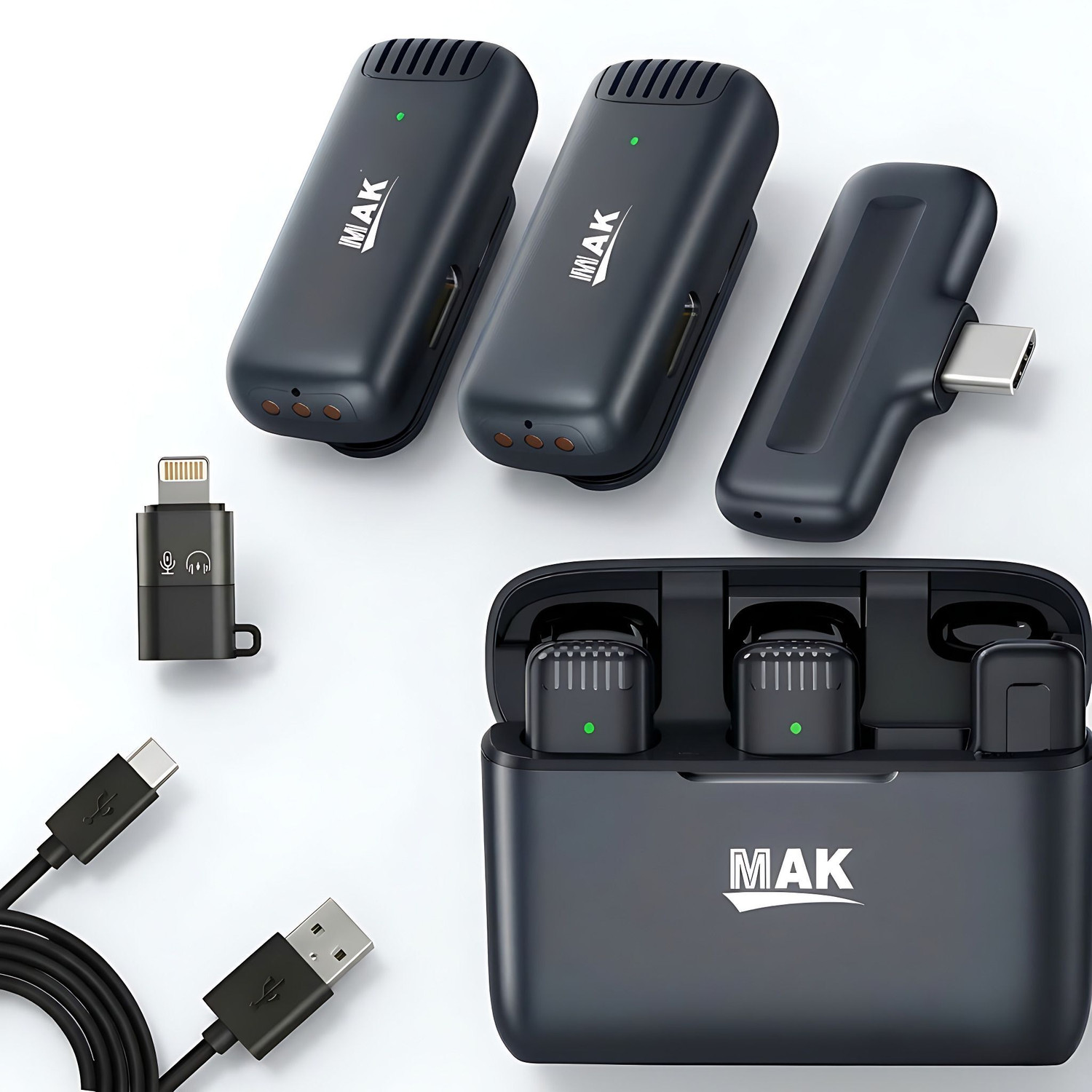 Image of MAK Dual Wireless Mic with ANC & Portable Case for Content Creation Microphone