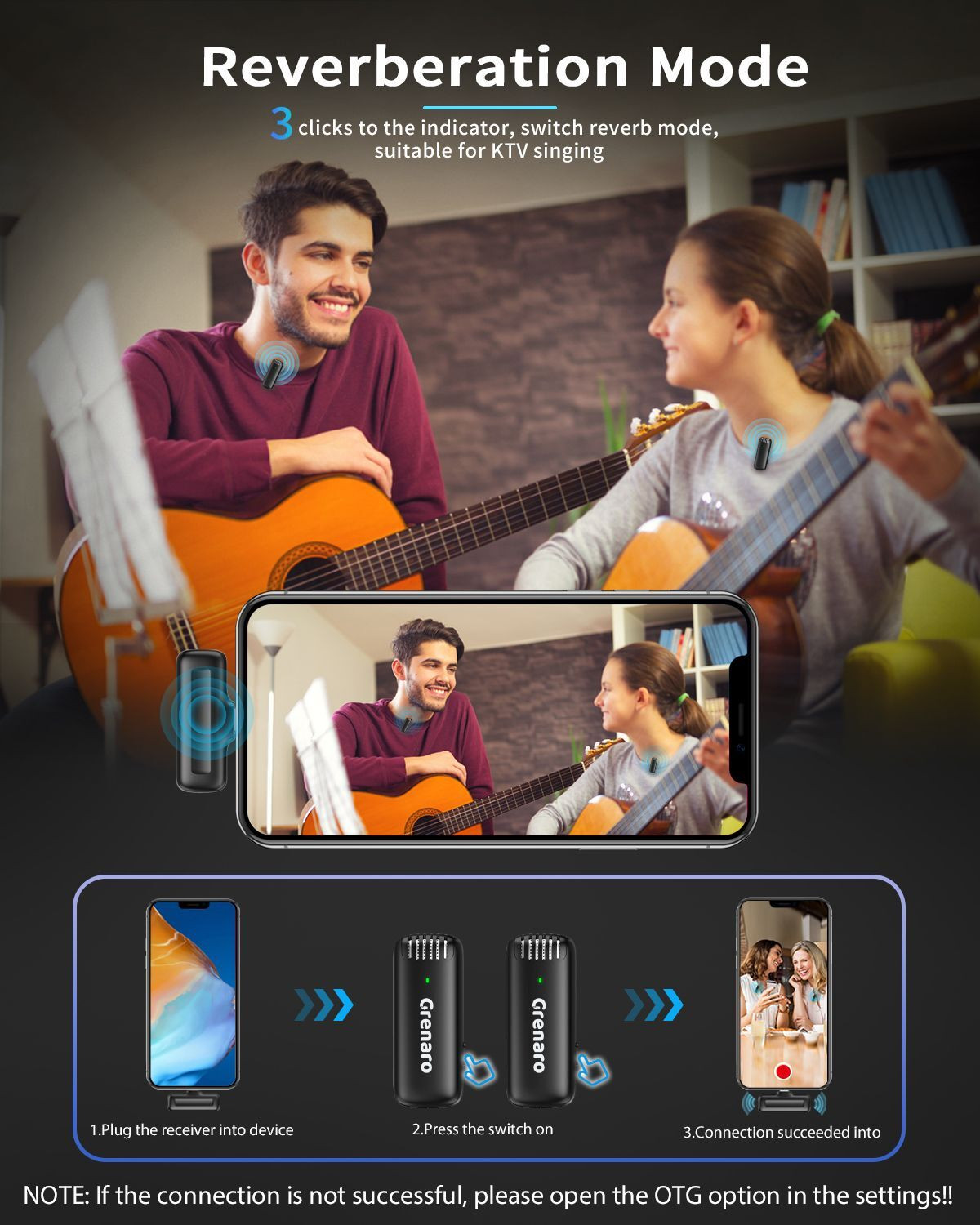 Image of Grenaro Mic for Youtube, J13 Wireless with Charging Case - 3 Level Noise Reduction Microphone