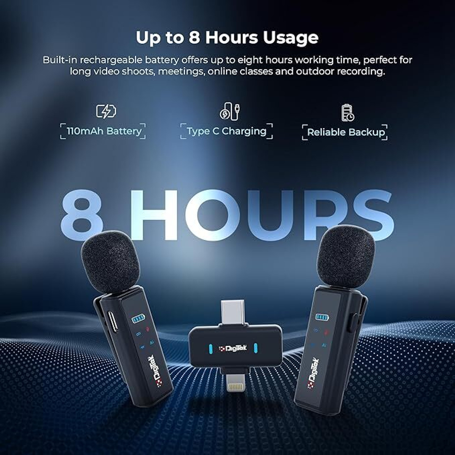 Image of DIGITEK DMW 021 Wireless Microphone 2 Transmitter, 1 Receiver with AI Noise Cancellation Microphone