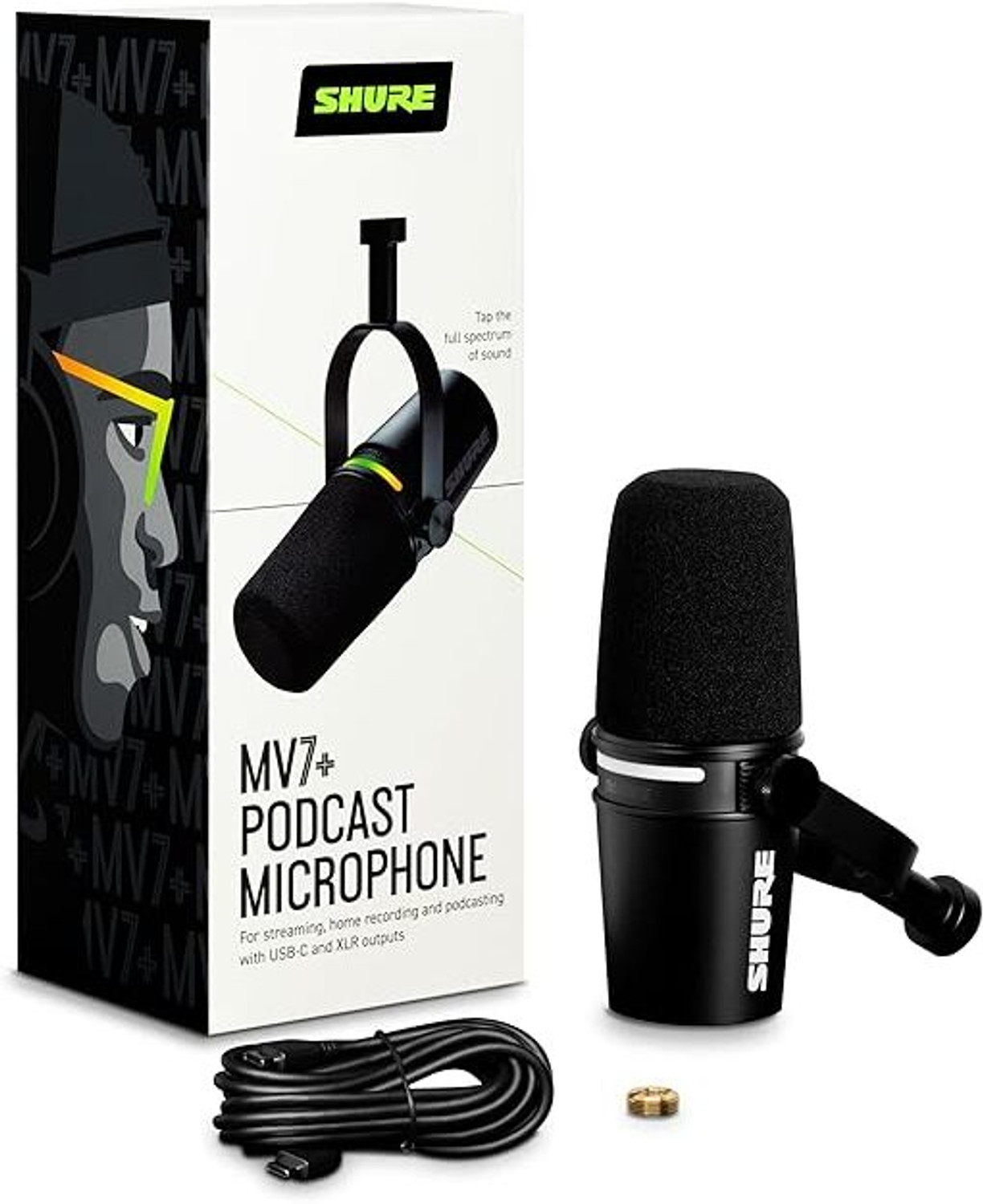 Image of Shure MV7+Podcast Microphone Enhanced Audio,LED Touch USB-C & XLR Outputs-Black Microphone