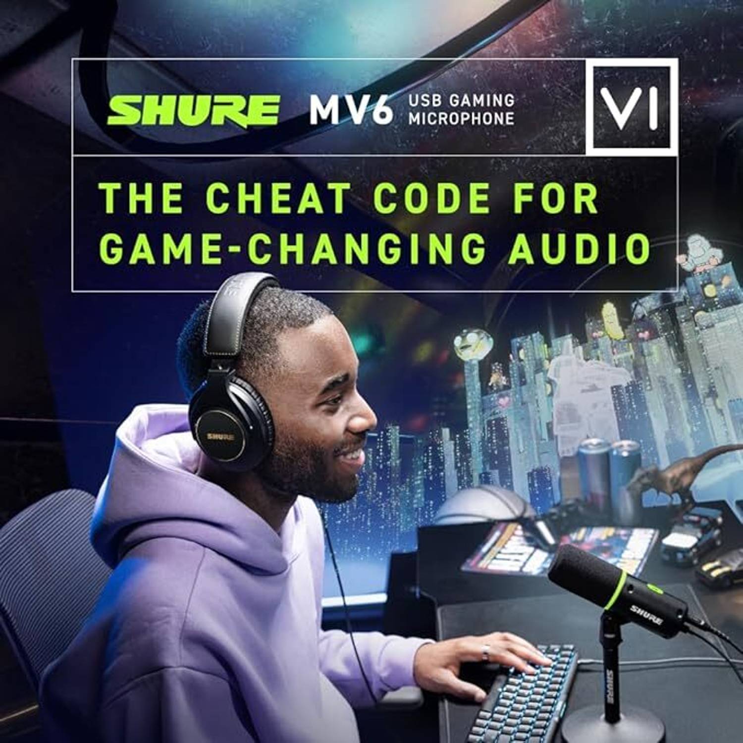 Shure MV6 Gaming Microphone, Dynamic USB PC Mic for Gaming