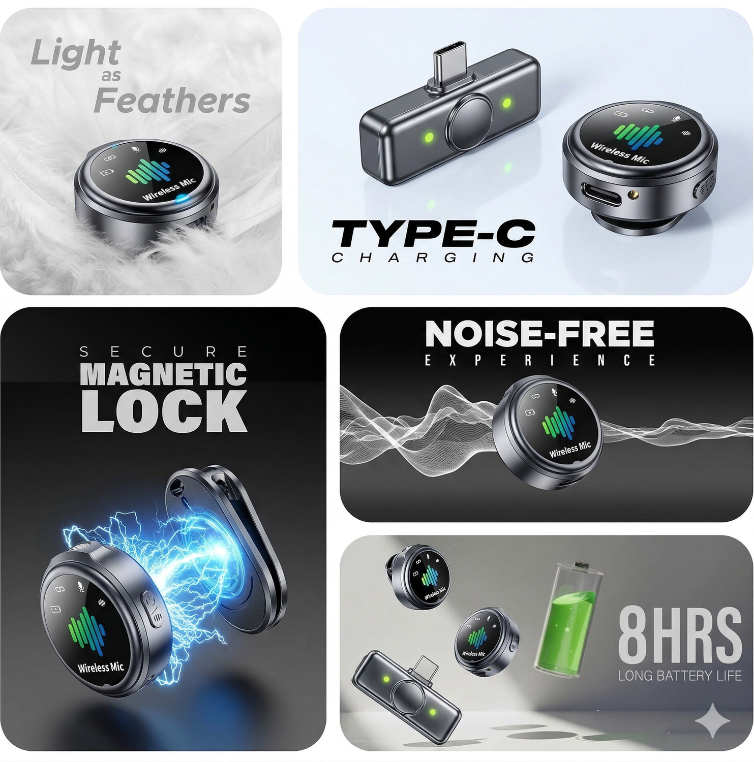 Image of Primate Q8 Dual Wireless Lavalier Mic with Noise Cancellation, Type-C, Low Latency Microphone