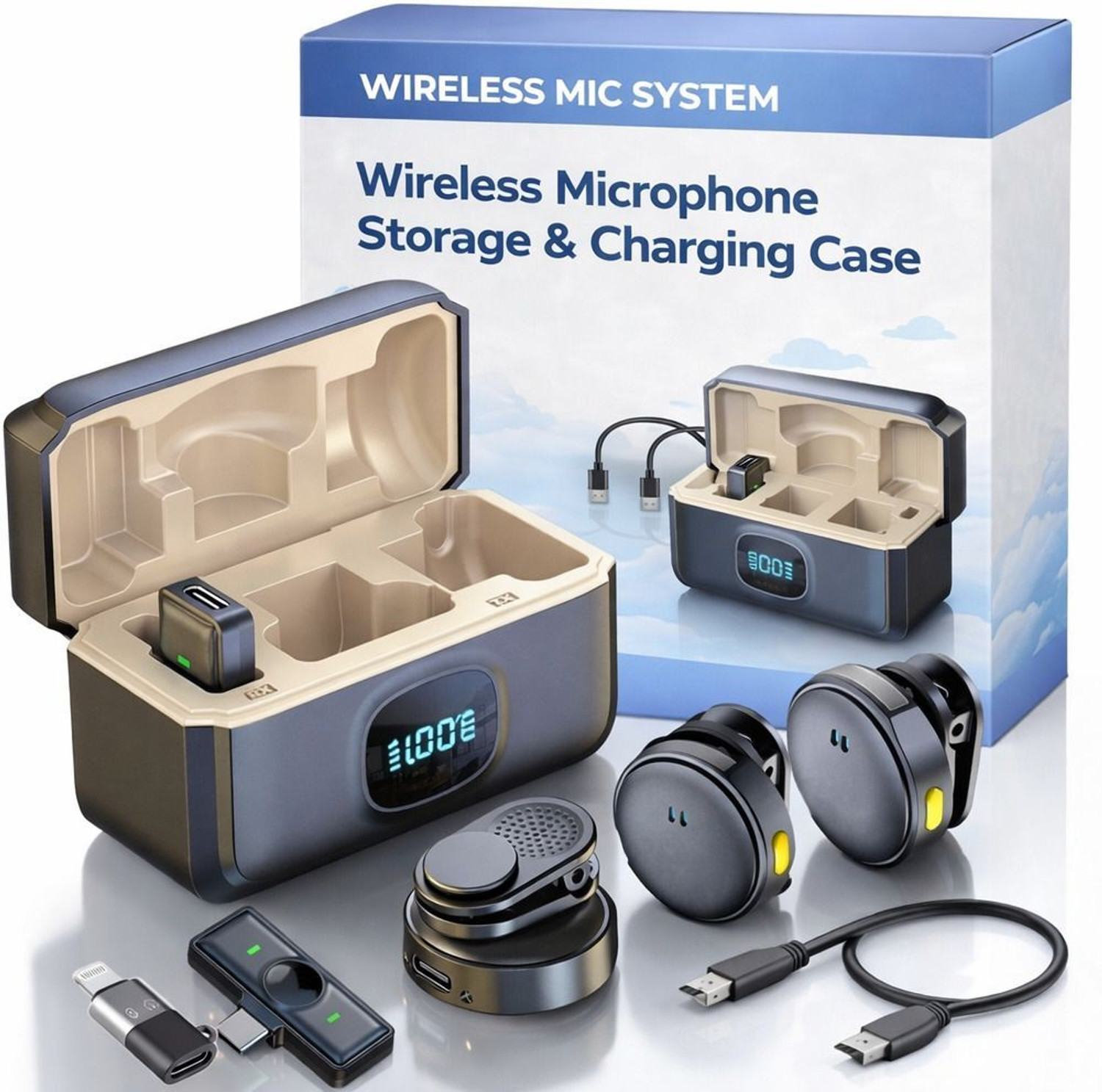 Image of Monrix Wireless Dual Collar Mic with Battery Display & Clear Noise Reduction Audio Microphone