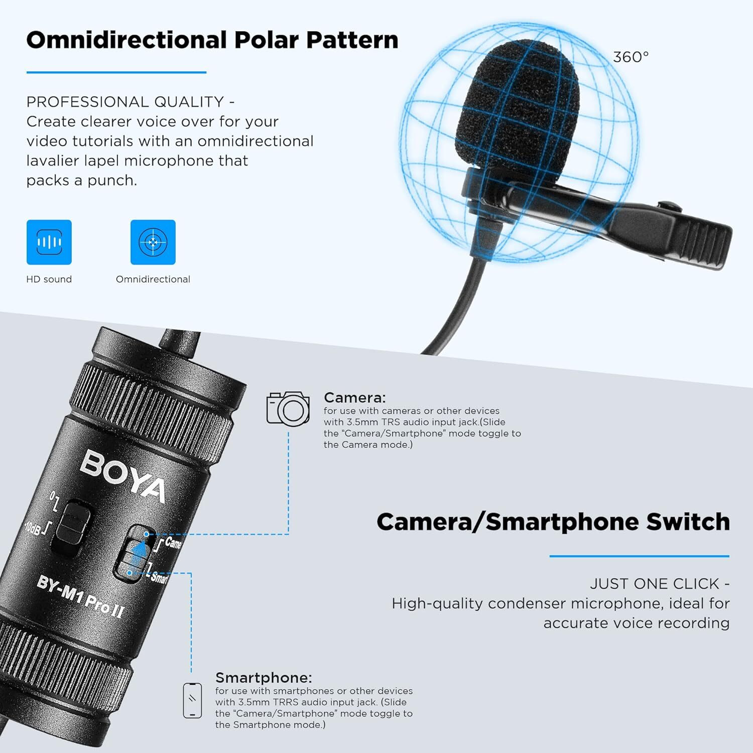 Image of BOYA BY-M1 Pro 2 | 3.5mm Clip Mic for Youtube, Voice Recording Smartphones Microphone