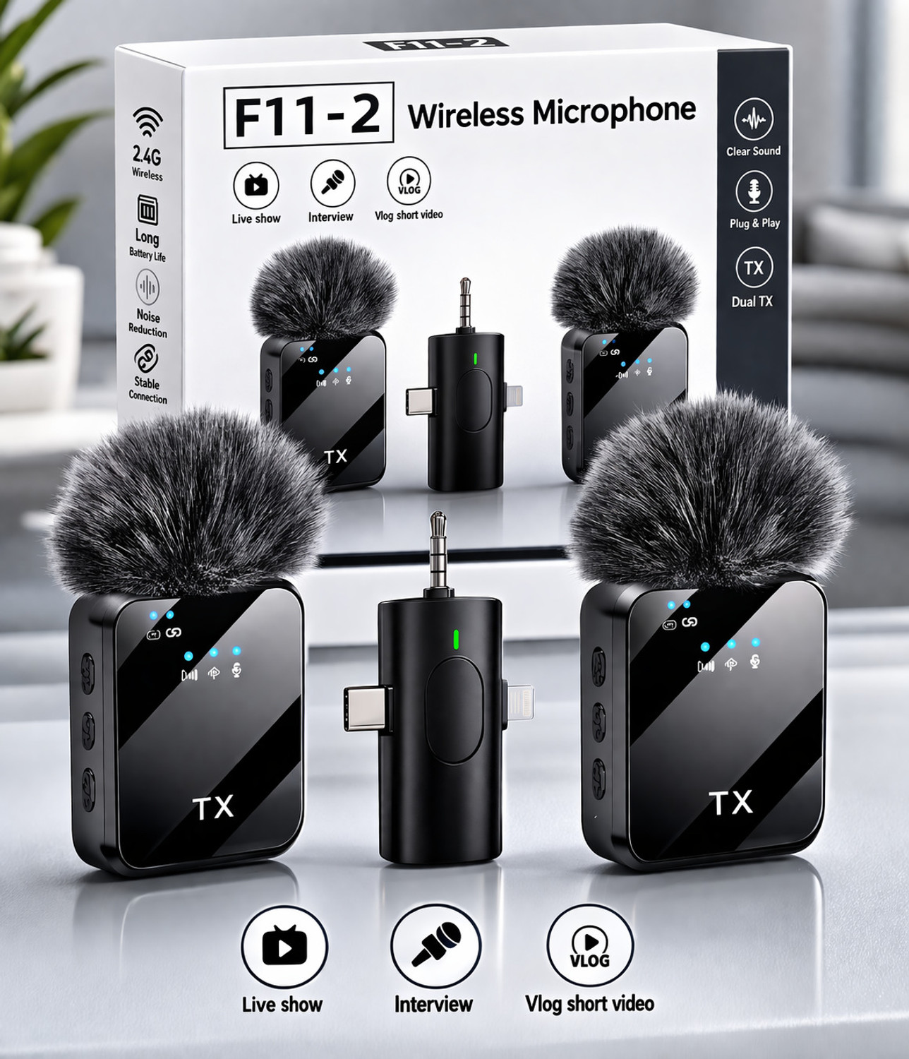 Image of Monrix Wireless Lavalier Mic 3-in-1 Type-C Lightning Noise Reduction for Recording Microphone