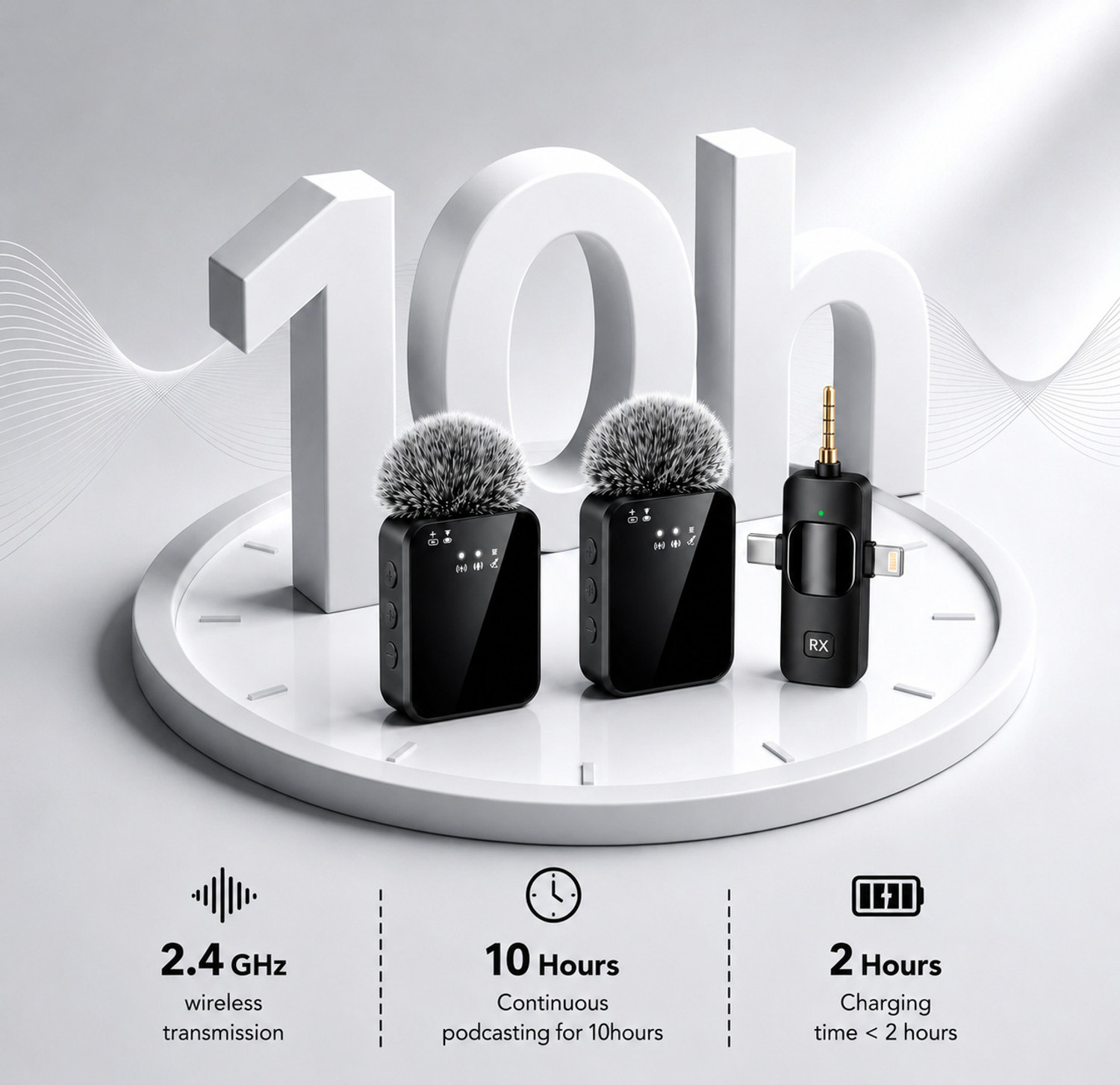 Image of AGINDUSTRY Wireless Lavalier Mic 3-in-1 Type-C Lightning Noise Reduction for Recording Microphone