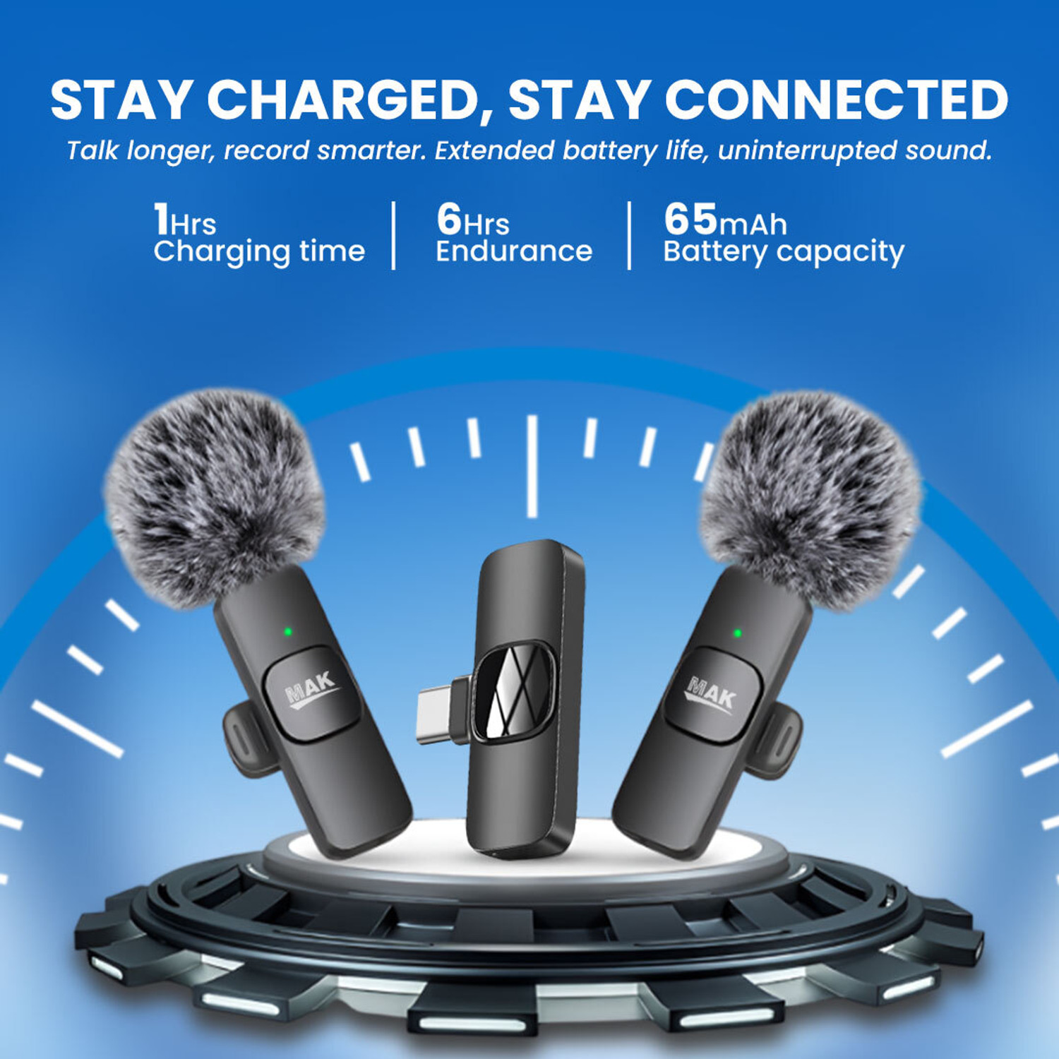 Image of MAK All-in-One Dual Wireless Mic and LED Selfie Stick for Creators Microphone