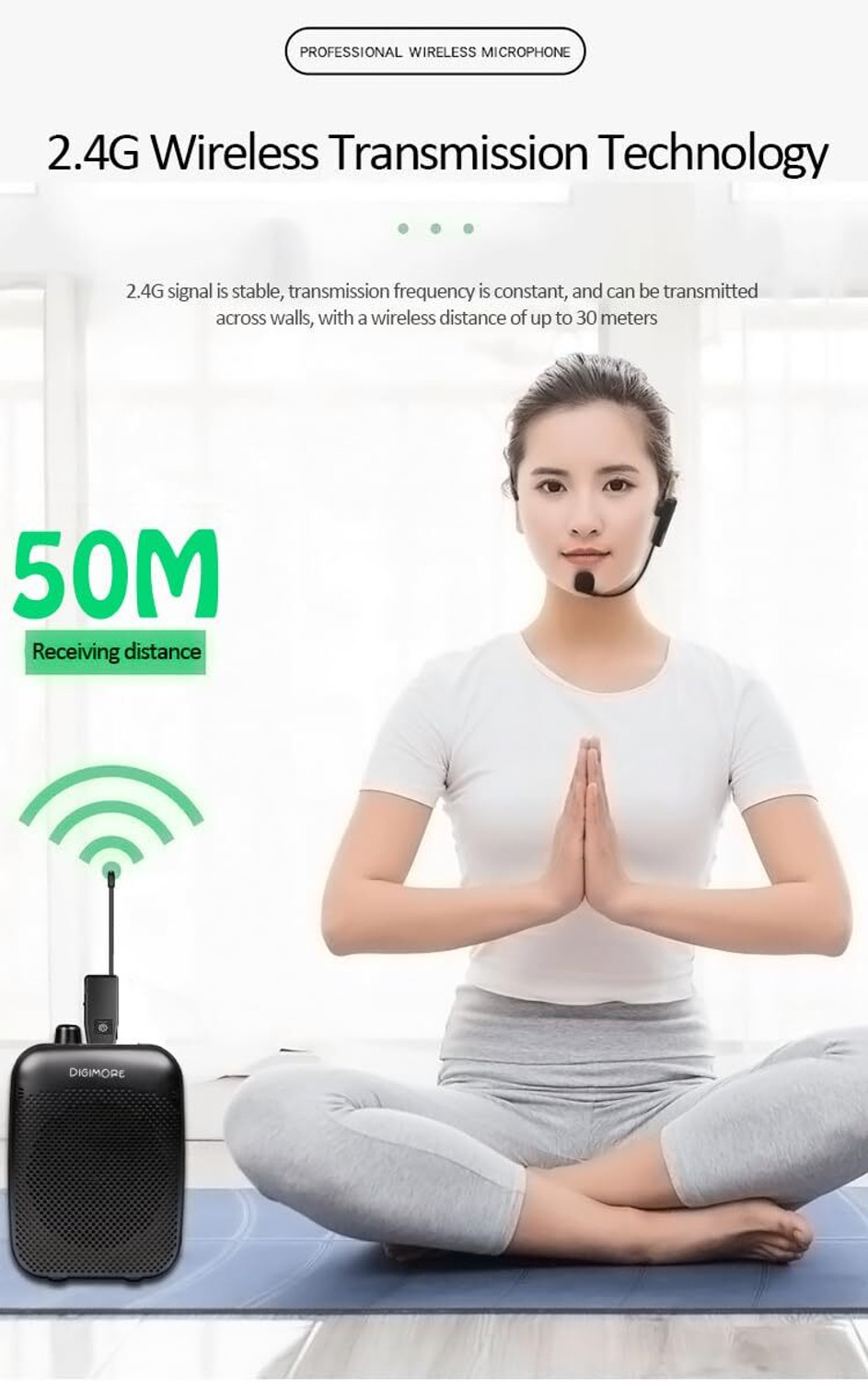 Image of Digimore D-342 2.4GHz Wireless Headset Mic| 7Hr Battery| 160ft Range for Meetings & Tours Microphone