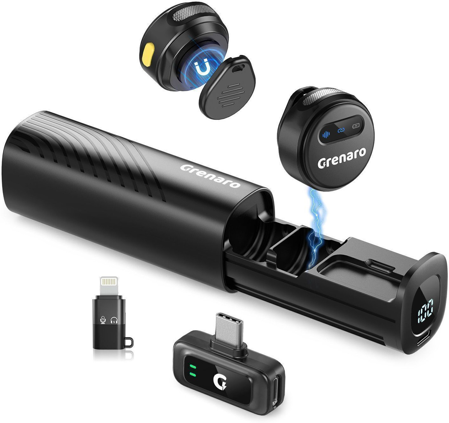 Image of Grenaro Wireless Mic for YouTube, Magnetic Mini Mic Wireless,Mike Wireless For Vlogging Microphone