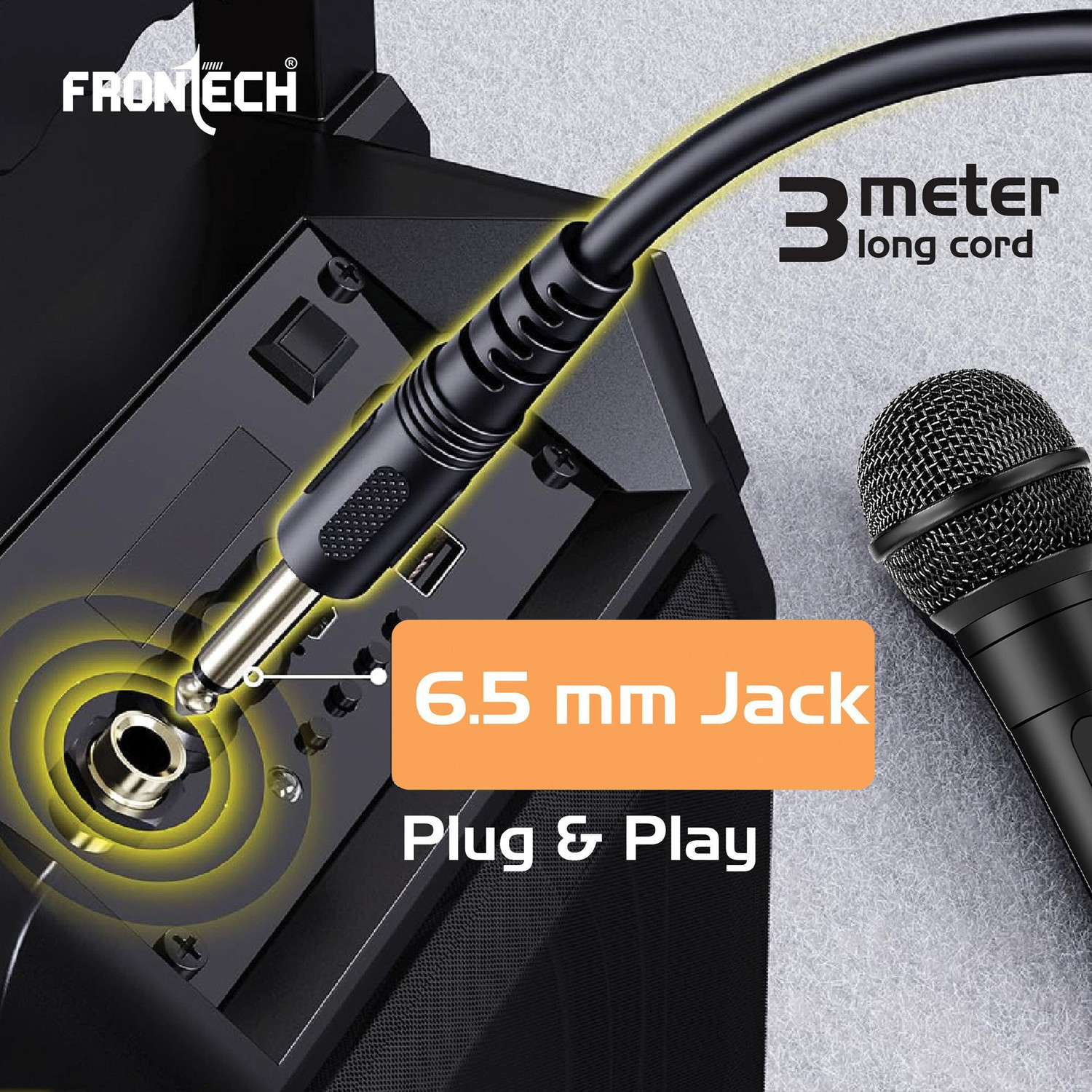 Image of Frontech HF-0014 Dynamic Microphone with 3M Cable| 6.5mm Jack | On /Off Switch| Metal Net Microphone