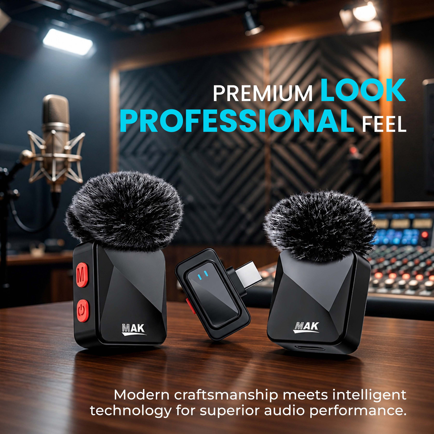 Image of MAK Dual Wireless Microphone with AI ANC & Fur for Content Creation Microphone