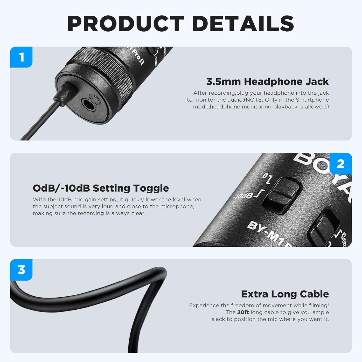 Image of BOYA BY-M1 Pro 2 | 3.5mm Clip Mic for Youtube, Voice Recording Smartphones Microphone