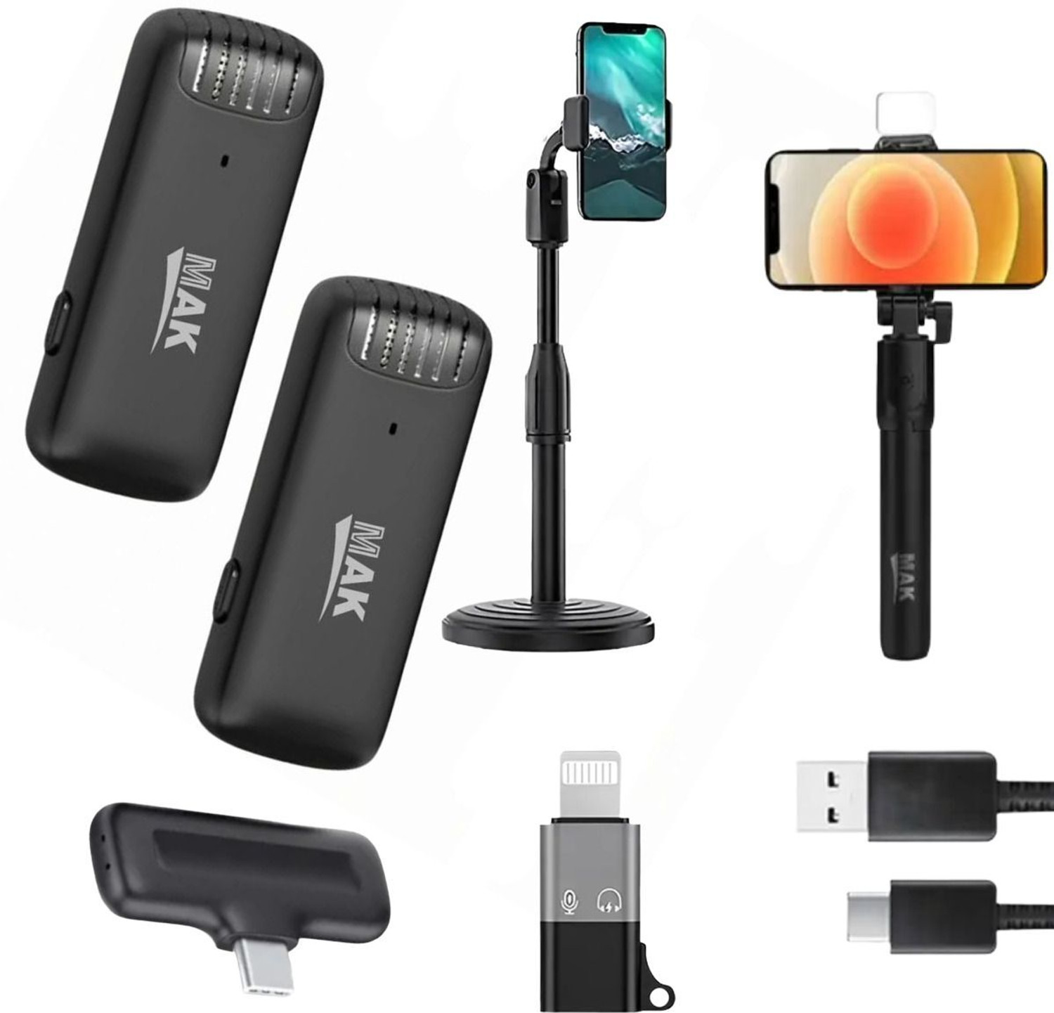 Image of MAK MK-14 Dual Wireless Mic Kit with ANC for YouTube & Reels Microphone