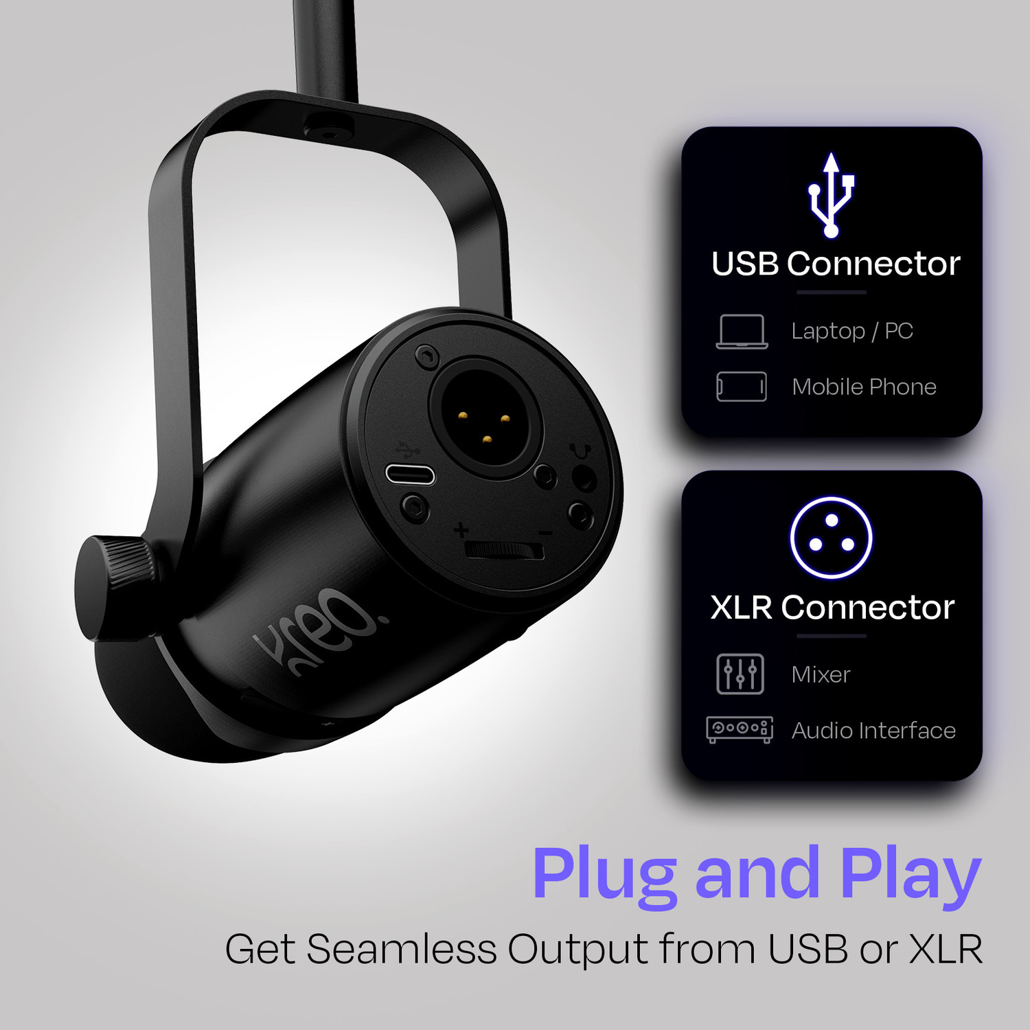 Image of Kreo Kast Professional Dynamic, Cardioid Pickup Pattern, Noise Filtering (XLR /USB) Camera Microphone