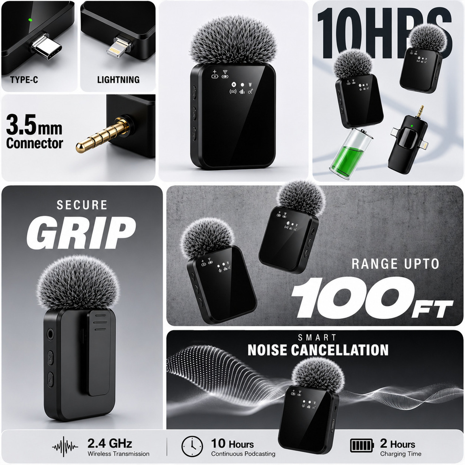 Image of Fireshell 3in1 Wireless Microphone for Mobile & Camera with Noise Cancellation 10H Microphone