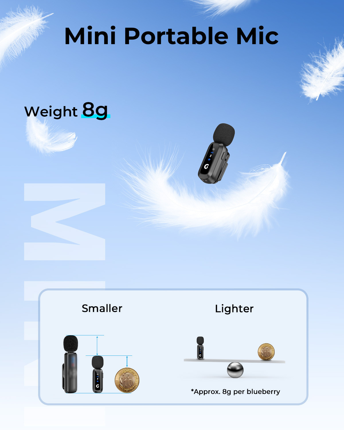 Image of Grenaro Mini Wireless Mic for YouTube, Mic Wireless With Magnetic Patch, Mike Wireless Microphone