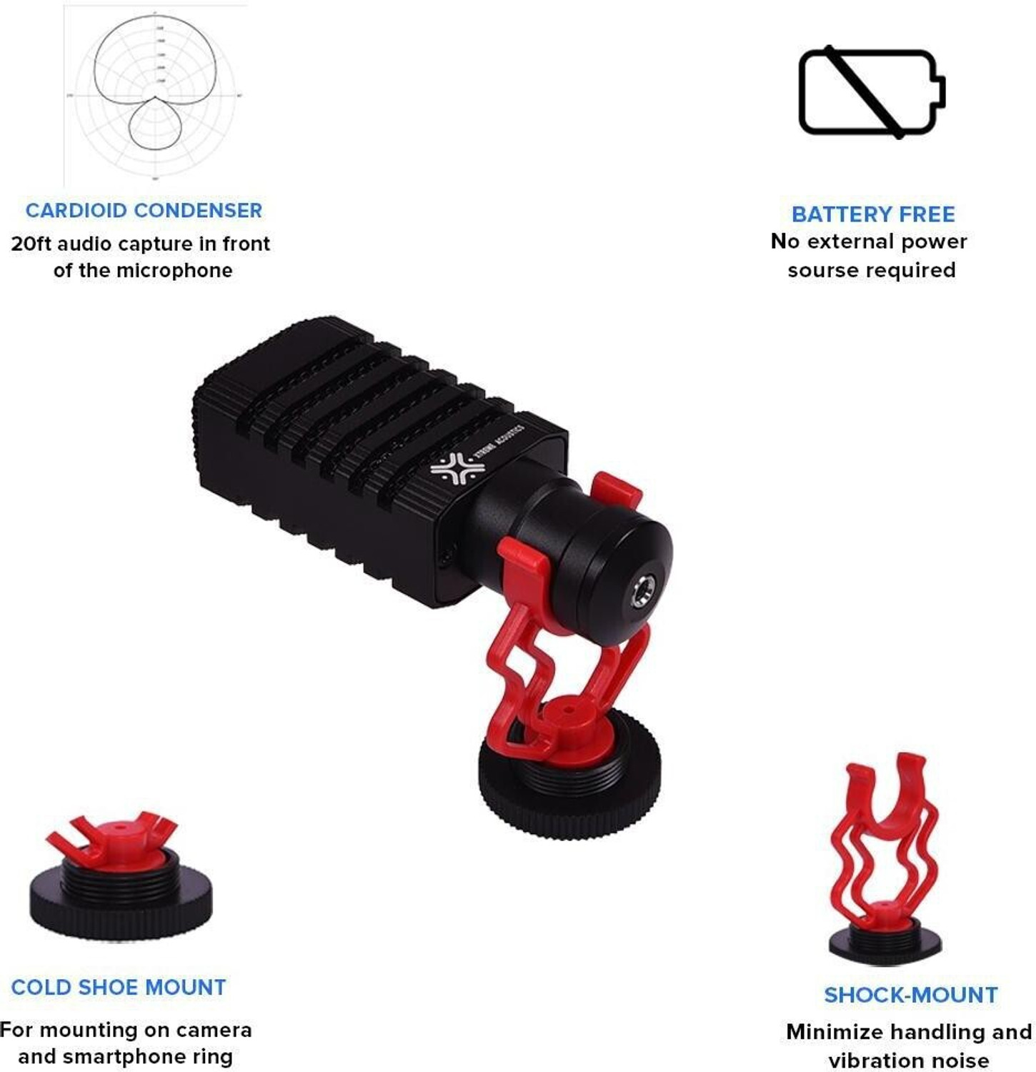 Image of Xtreme Acoustics XA-SGM-02 Shot-gun on camera microphone unidirectional microphone for camera and mobile phone, videography /vlogging /mobile journalism. Microphone
