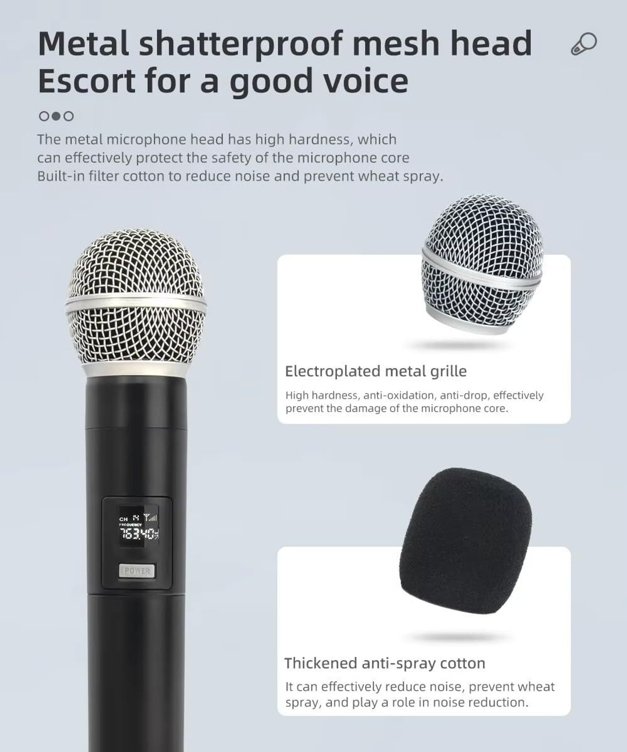 Image of KH UHF Wireless Dual Handheld Mic System - Dual Mics with UHF Receiver with 6.35 mm Microphone