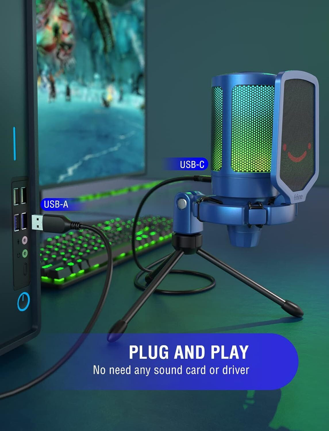Image of Fifine (OPEN BOX) A6V Gaming Streaming USB PC Microphone with RGB Microphone
