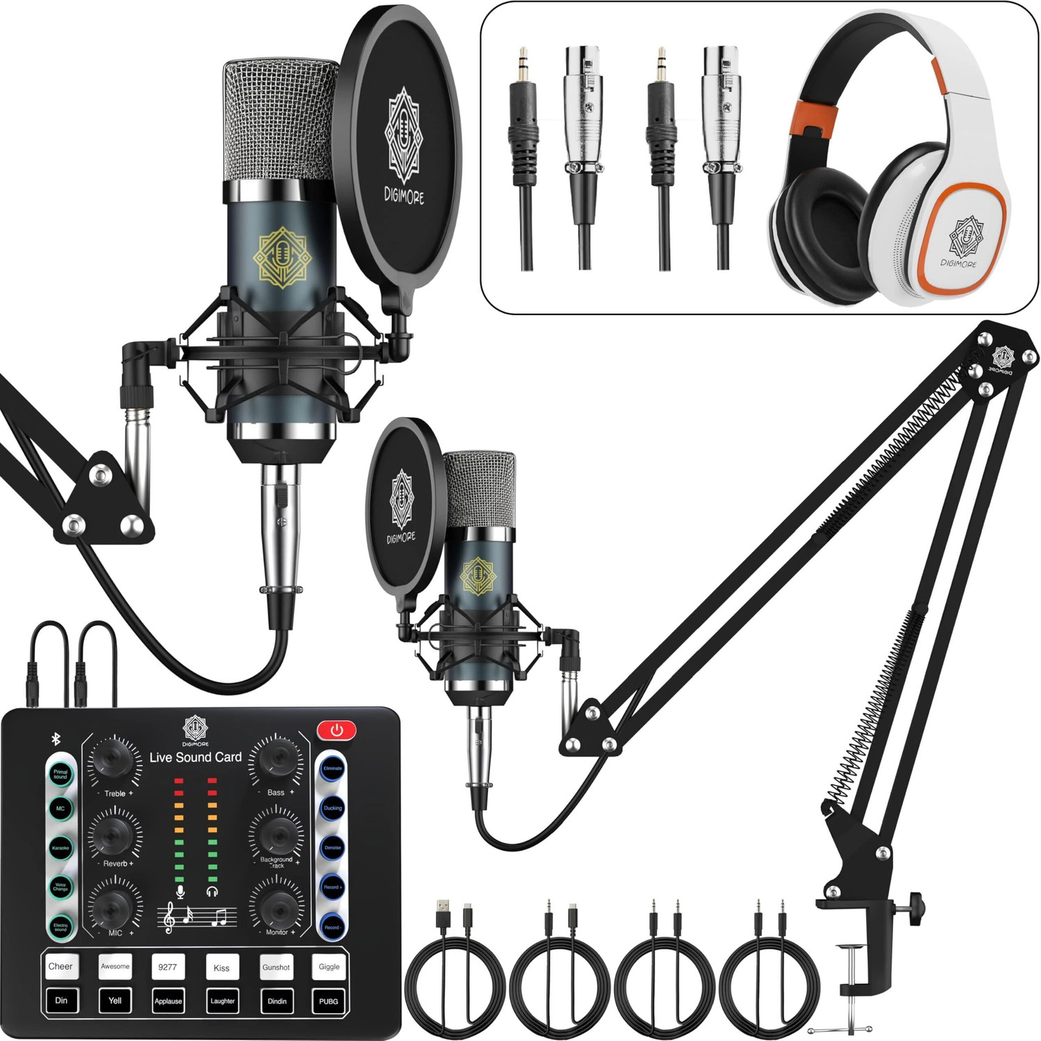 Image of Digimore D-442 Dual Condenser Mic Kit w Interface & Headphones for Podcast, Singing Microphone