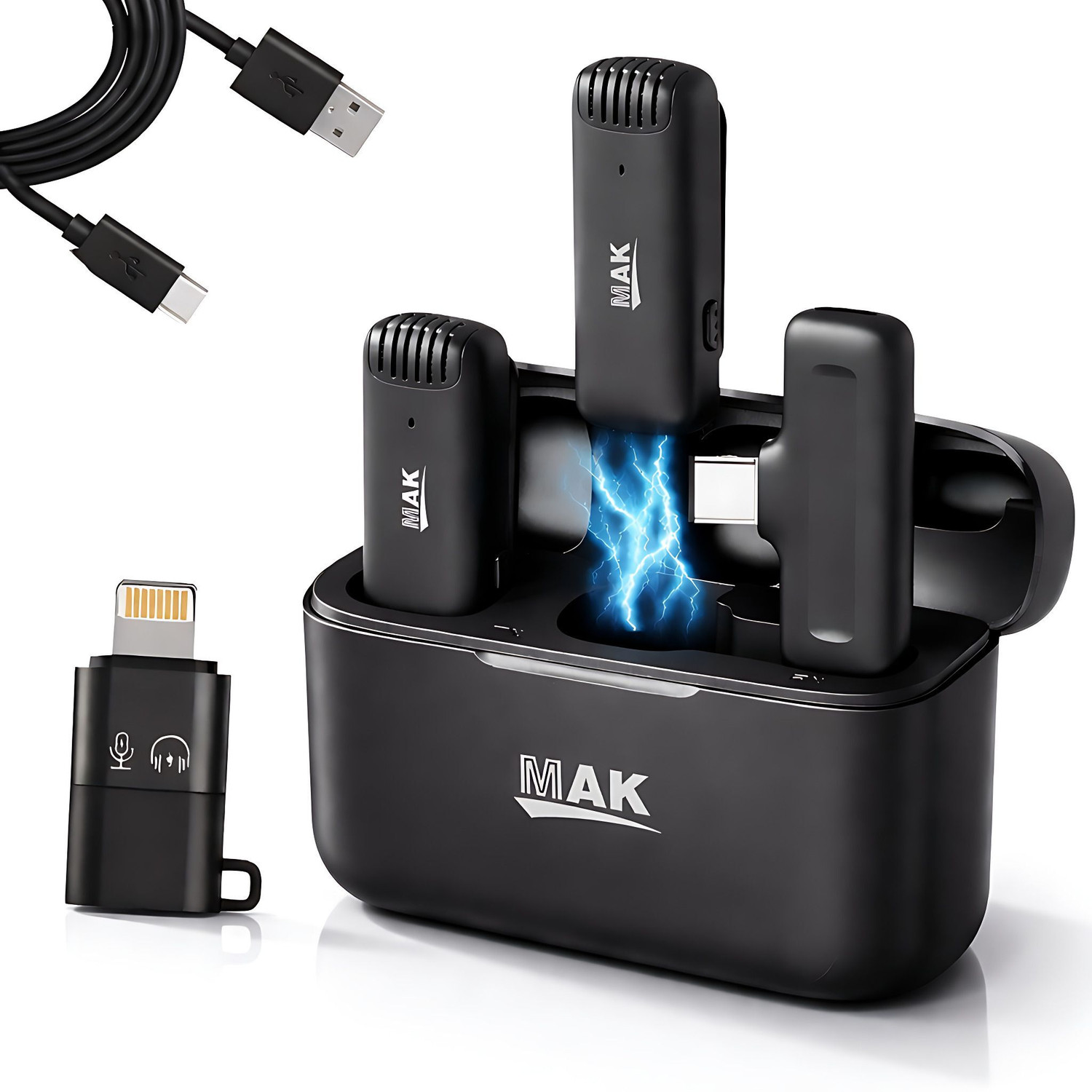 Image of MAK Dual Wireless Mic with ANC & Type-C Case for Vlogs & Reels Microphone