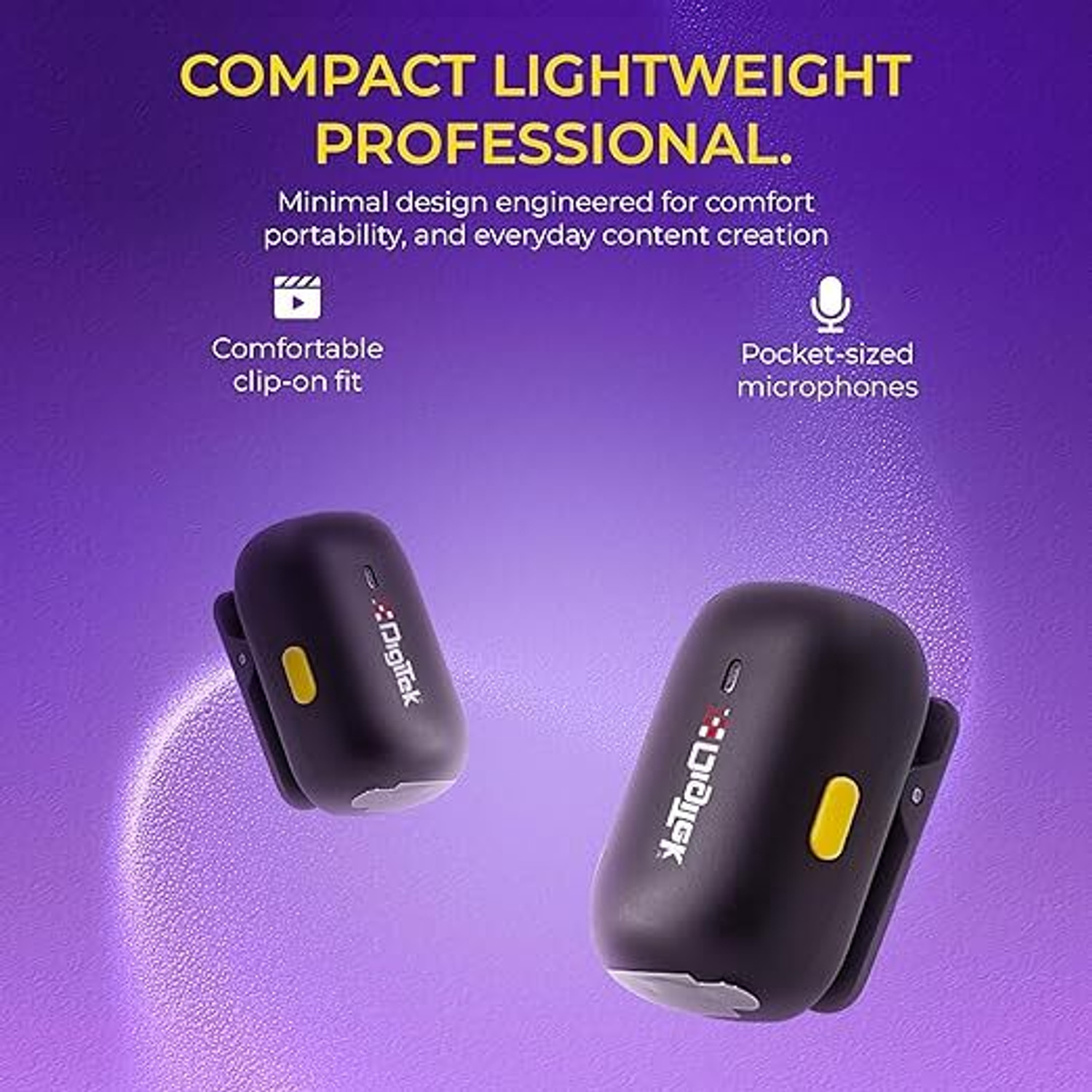 Image of DIGITEK DWM 103 Mini 2-in-1 Wireless Microphone, 40m Range, 6Hr Battery for Smartphones Microphone
