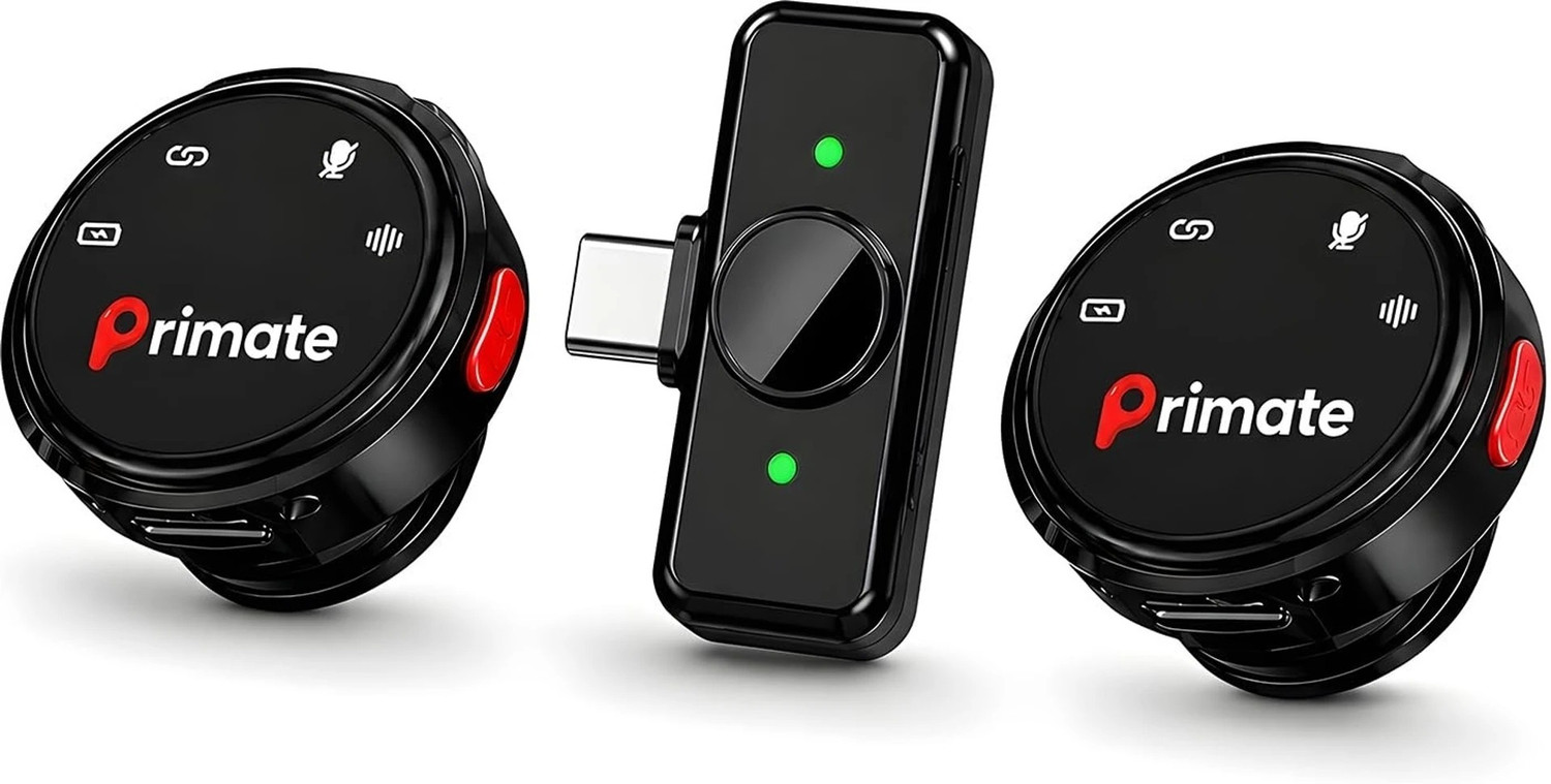 Image of Primate Wireless Lavalier Microphone for Android iPhone, Noise Cancellation, Type-C Mic Microphone