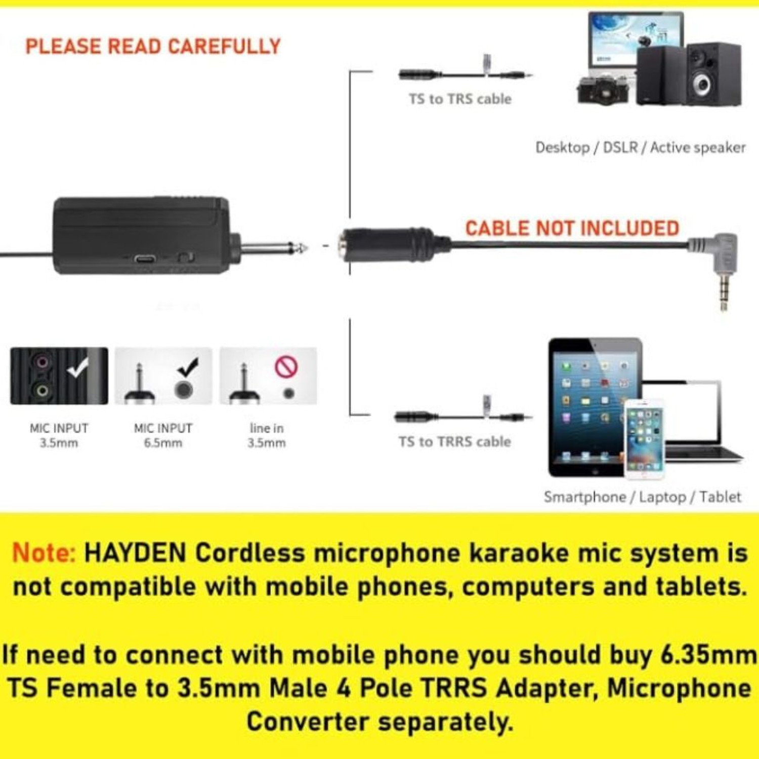 Image of Adiohub HY-07 Wireless Mic, Dynamic Microphone, Karaoke Handheld mic System 6.35mm Jack Microphone