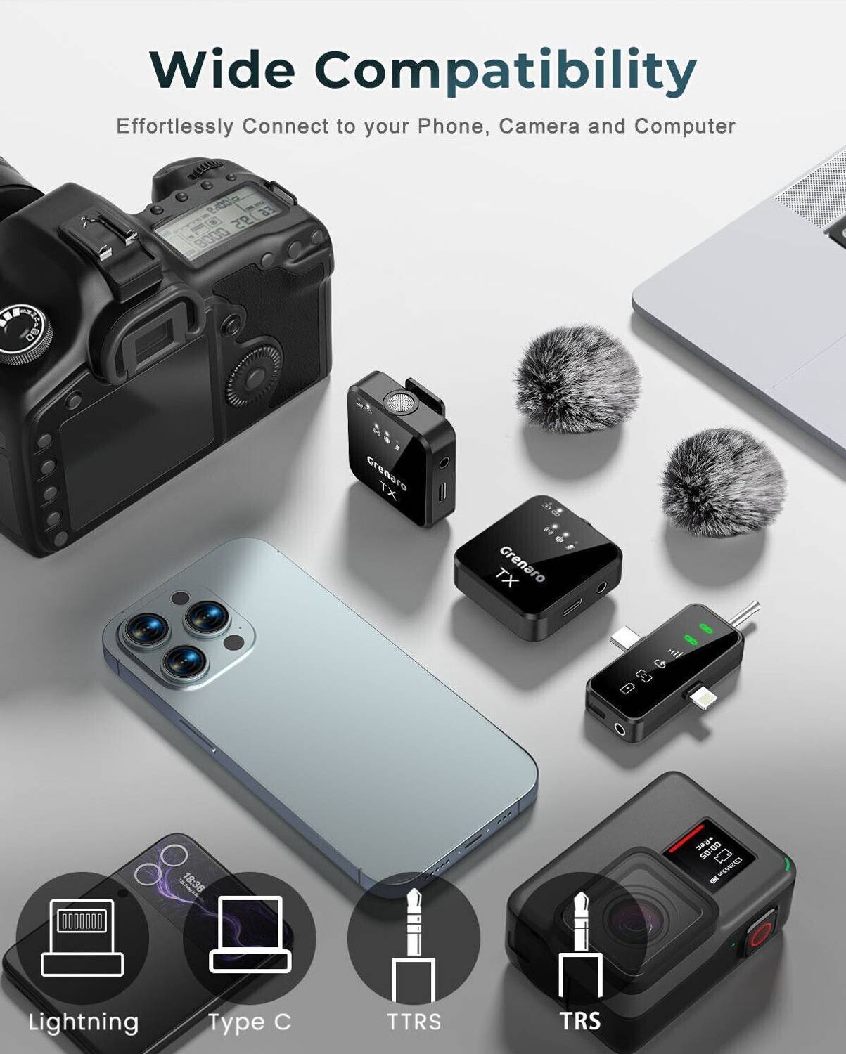 Grenaro Wireless Mike for Vlogging, 3 in 1 Mic - Image 5