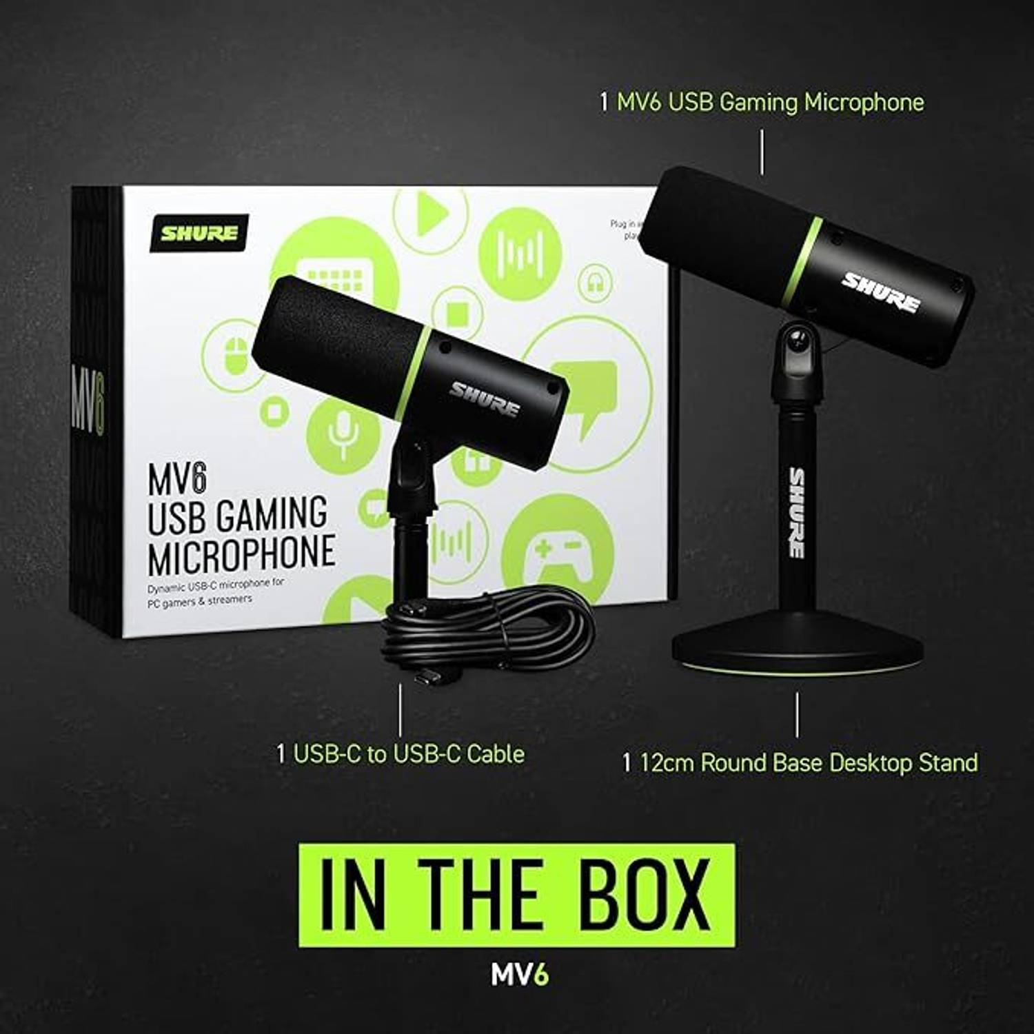 Shure MV6 Gaming Microphone, Dynamic USB PC Mic for Gaming