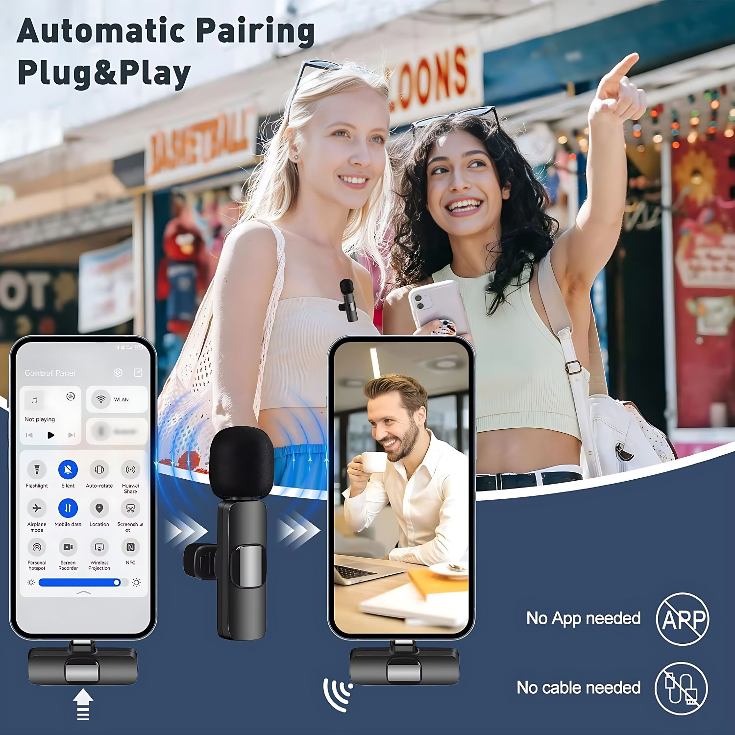 Image of MMAK Dual Wireless Lavalier Mic with LED Selfie Stick forReels, Vloogers Microphone