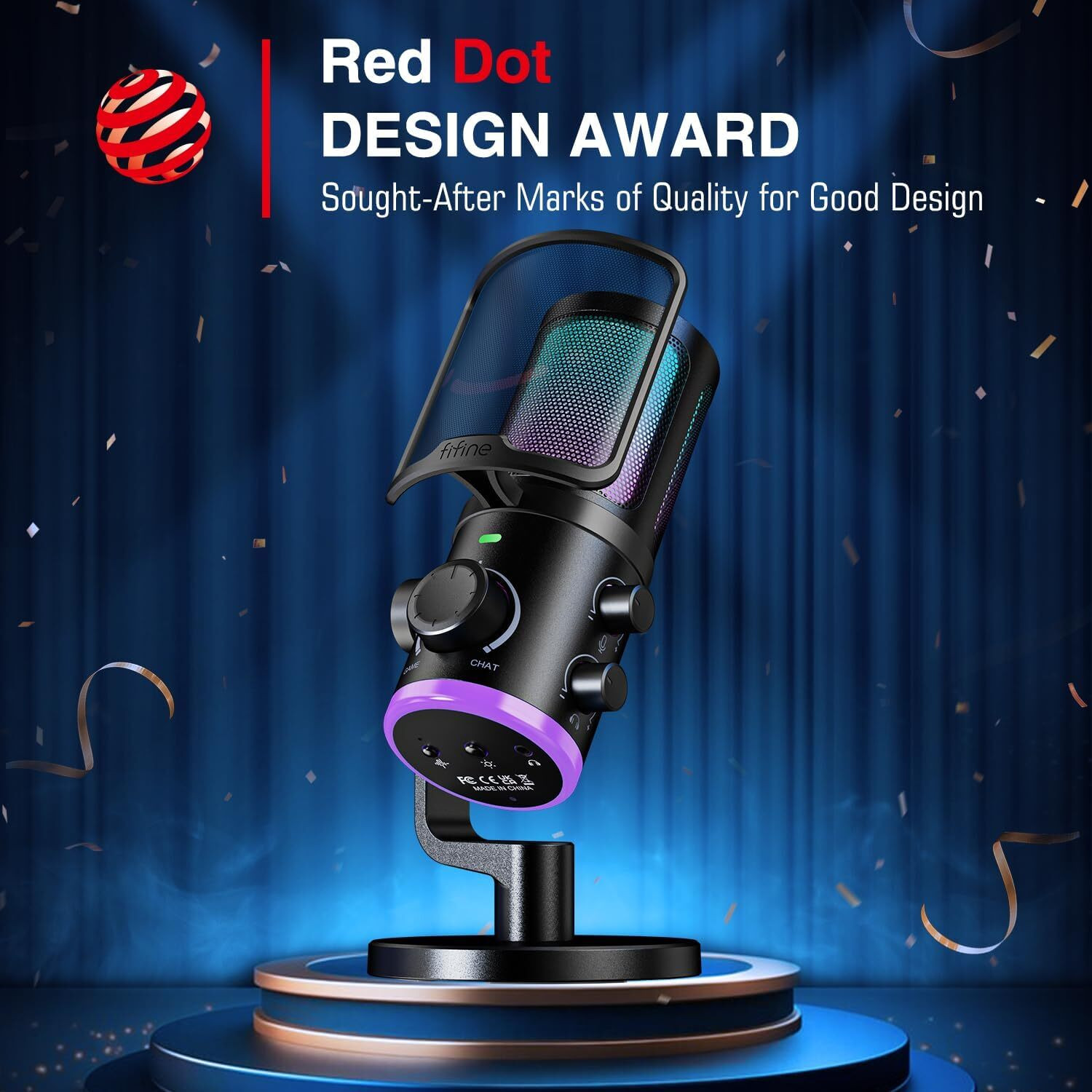 Image of Fifine AM6 USB Gaming Microphone with Game Chat Balance, RGB and Mute Function Microphone