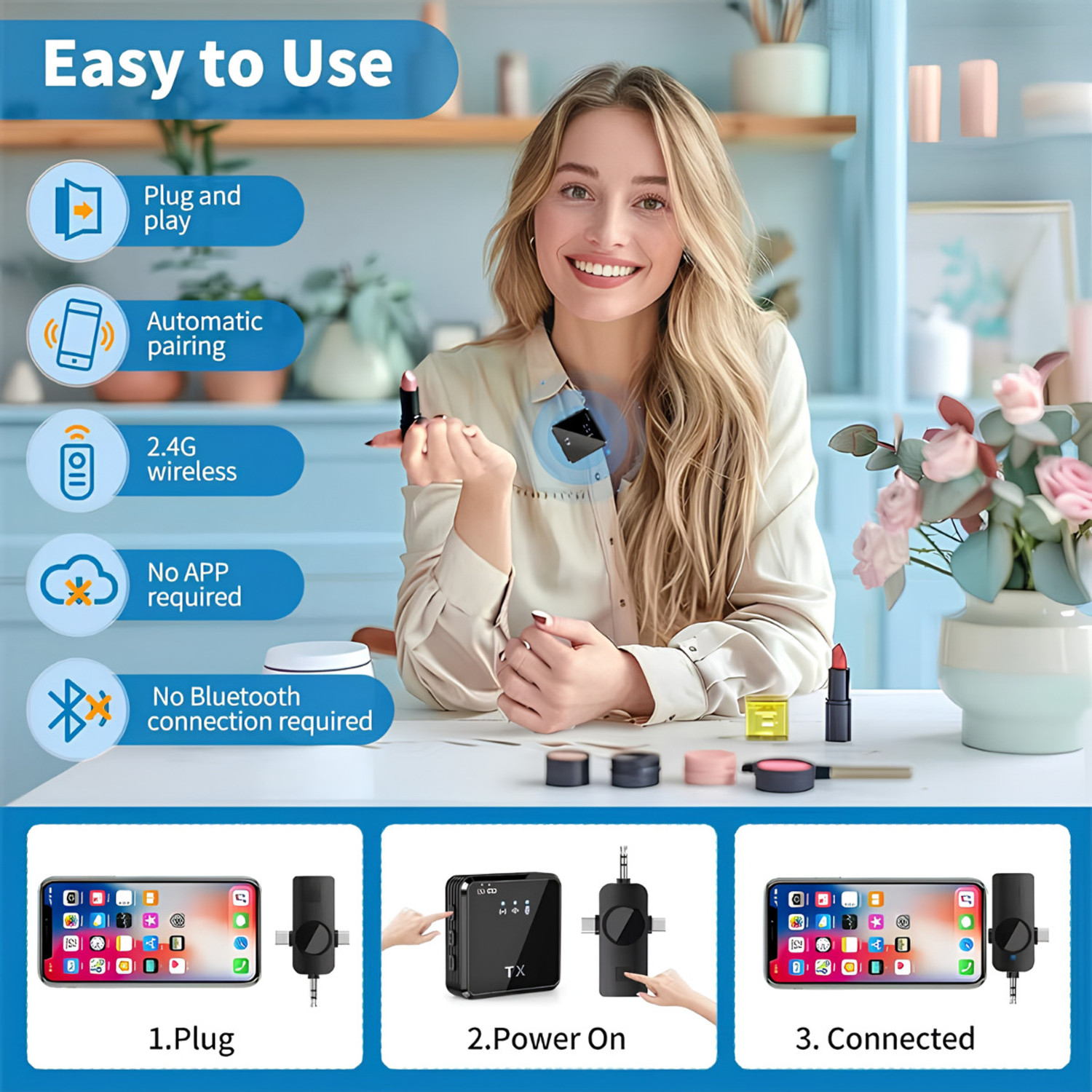 Image of AGINDUSTRY Wireless Lavalier Mic 3-in-1 Type-C Lightning Noise Reduction for Recording Microphone