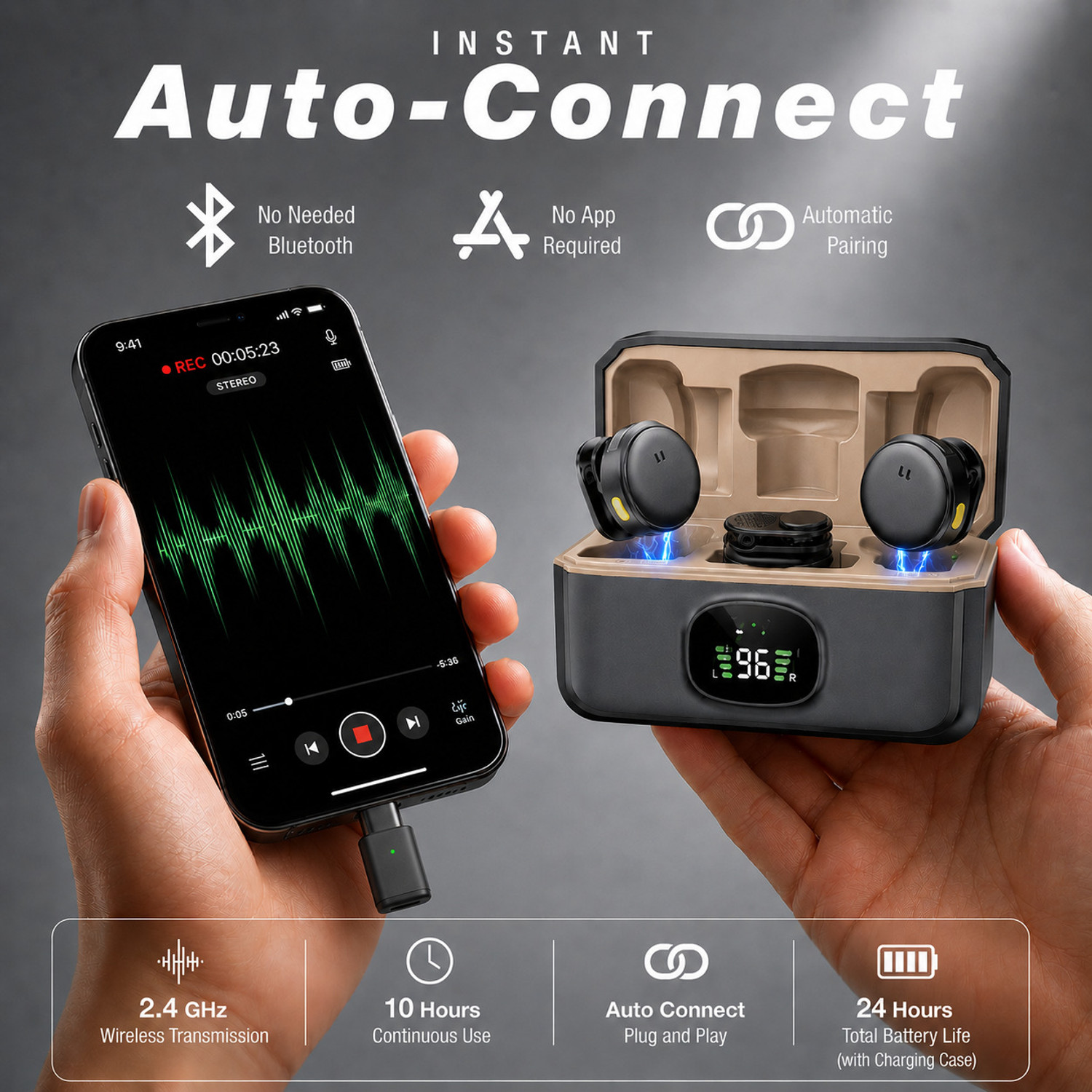 Image of Monrix Q8 Wireless Dual Lavalier Mic System with Receiver for Video Recording Microphone