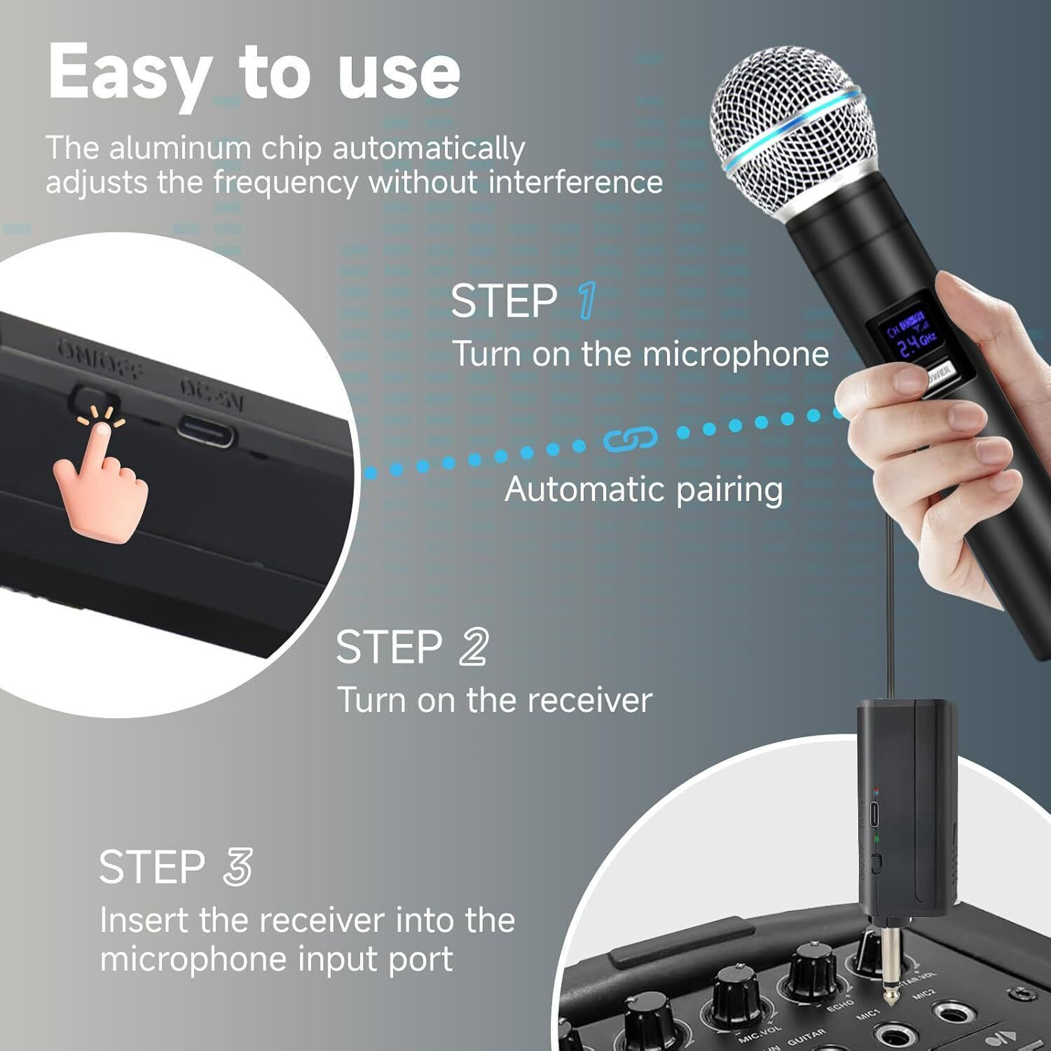 Image of Hybite Rechargeable UHF Wireless Mic |30m Range | 6.35mm Jack Receiver for Speaker & DJ Microphone