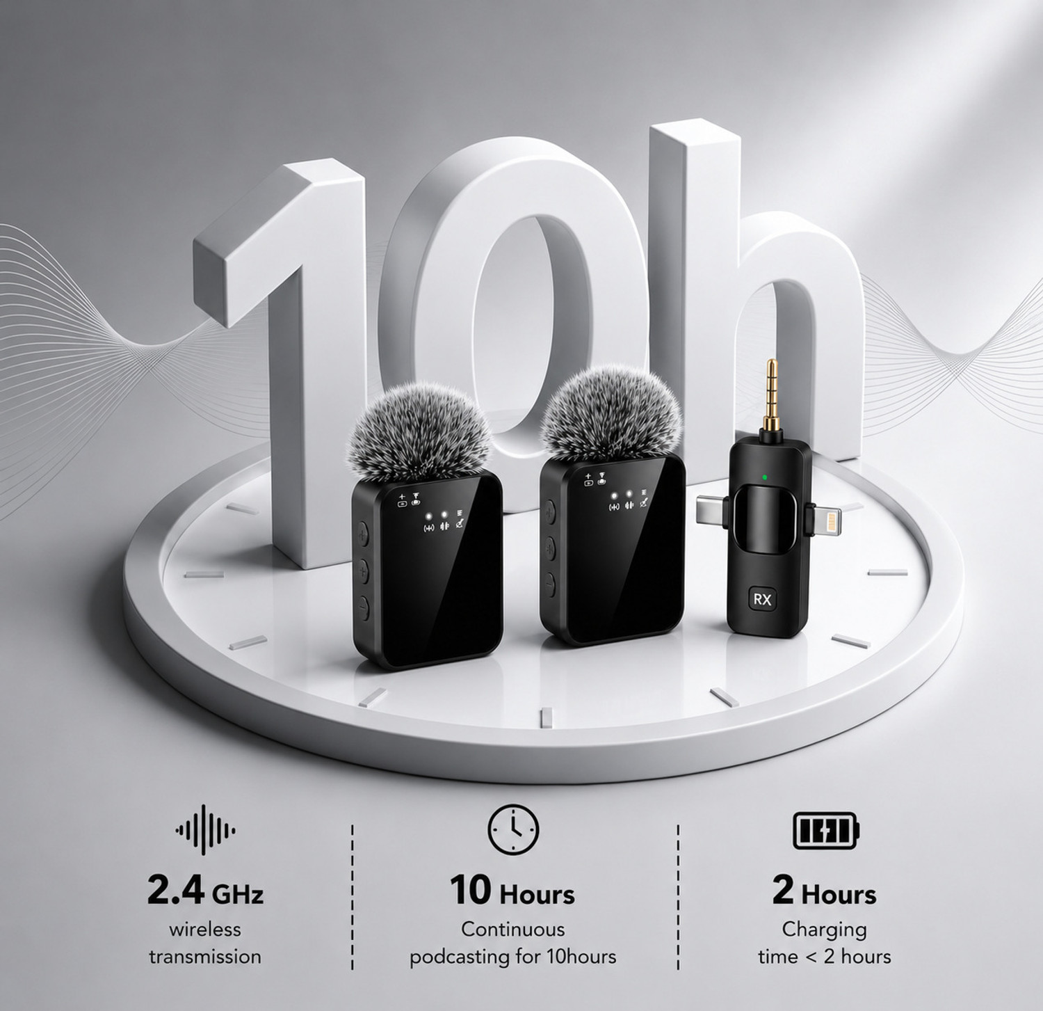 Image of Fireshell 3in1 Wireless Microphone for Mobile & Camera with Noise Cancellation 10H Microphone