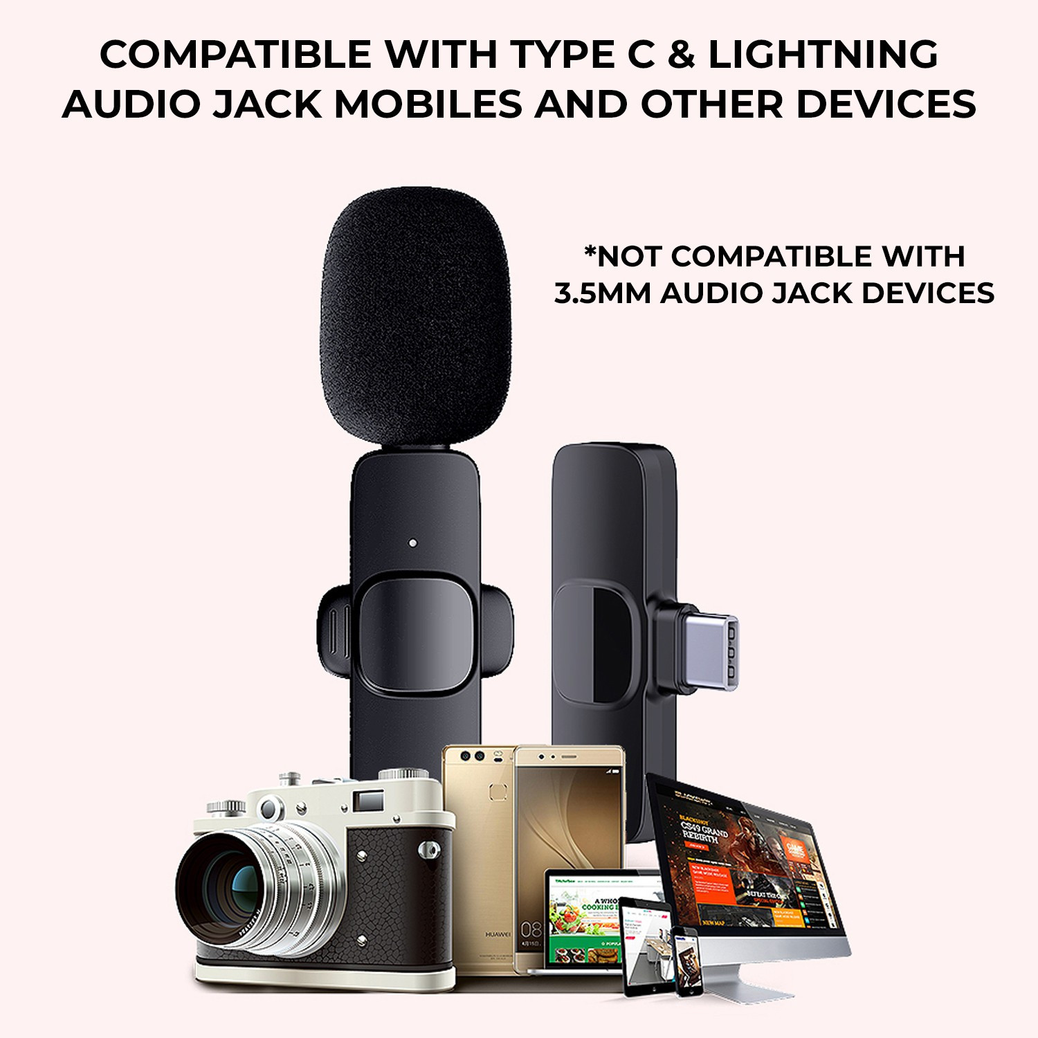 Image of MOOZMOB K9 Mic for Video Recording Vlog Mic for Type C Mobile Wireless Collar Youtube Microphone