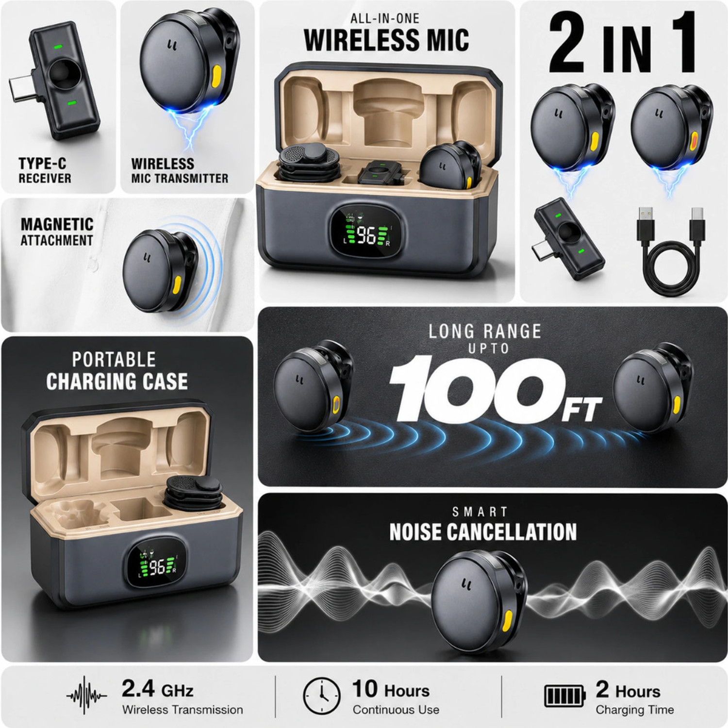 Image of AGINDUSTRY Q8 Dual Wireless Lavalier Mic, Charging Case, Noise Reduction for Type C Mobile Microphone