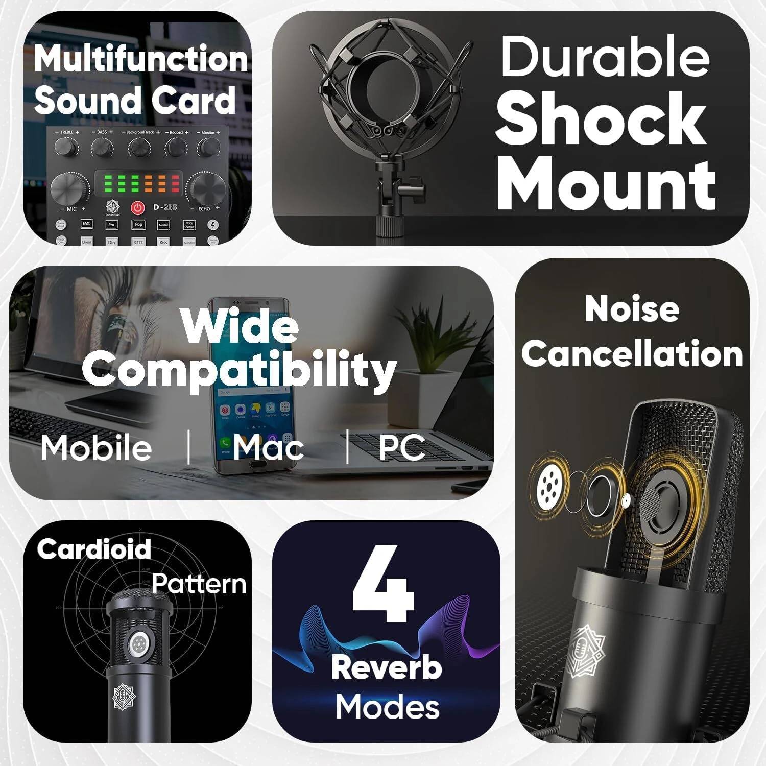 Digimore D-430 Condenser Kit w Sound Card for Recording, Podcast