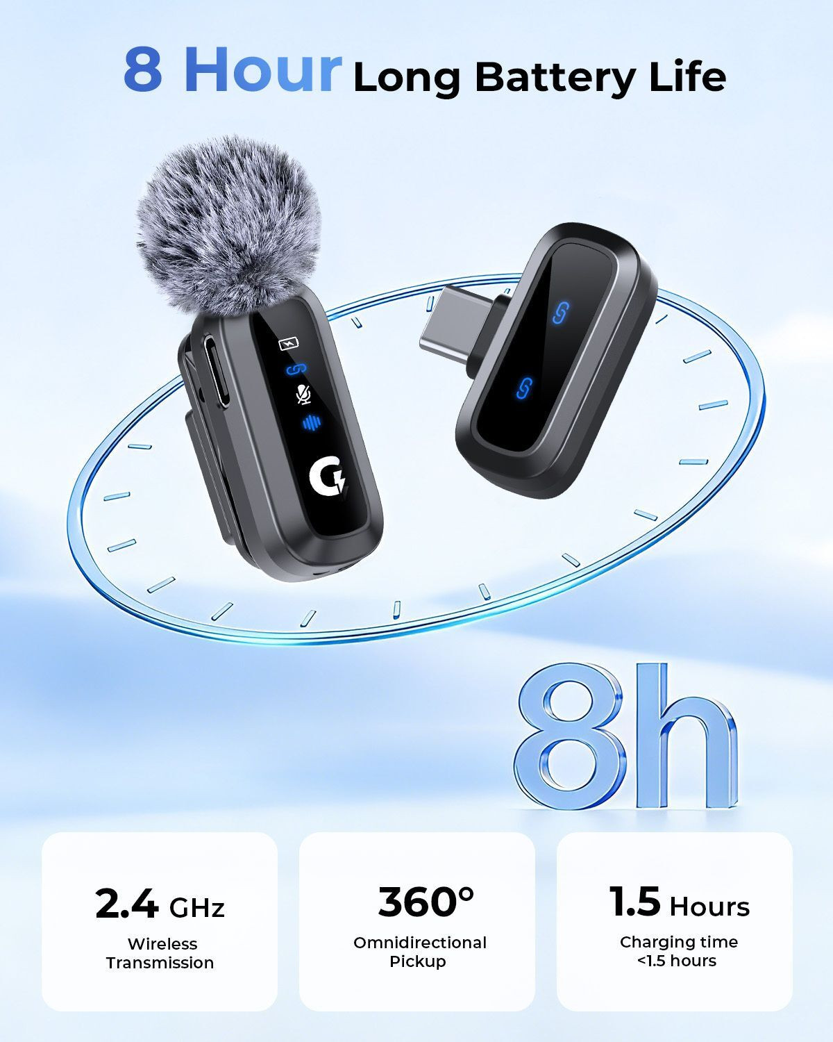 Image of Grenaro Mini Wireless Mic for YouTube, Mic Wireless With Magnetic Patch, Mike Wireless Microphone