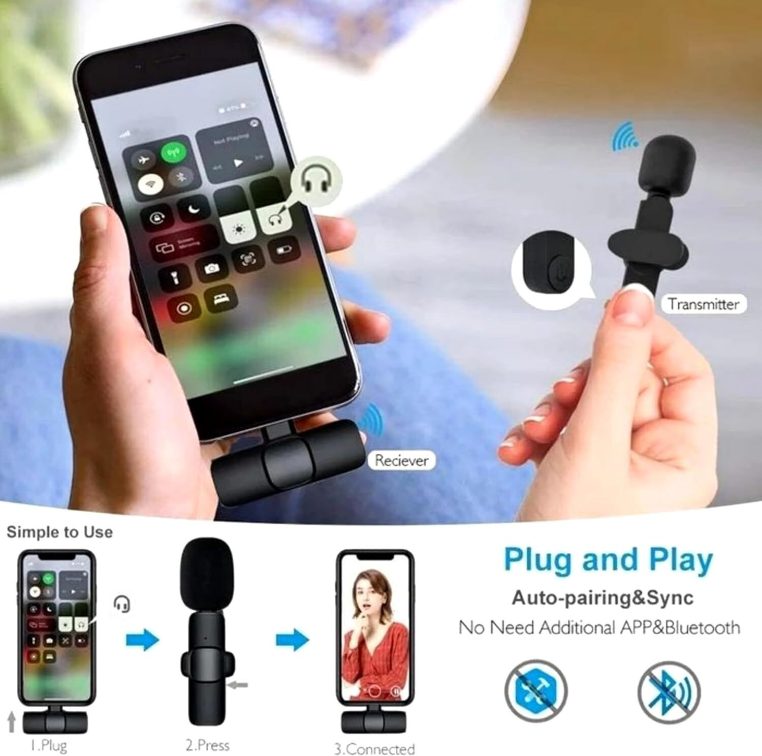 Image of MOBONE 2 in 1 K8 Wireless Microphone, Digital Mini Portable Recording Microphone