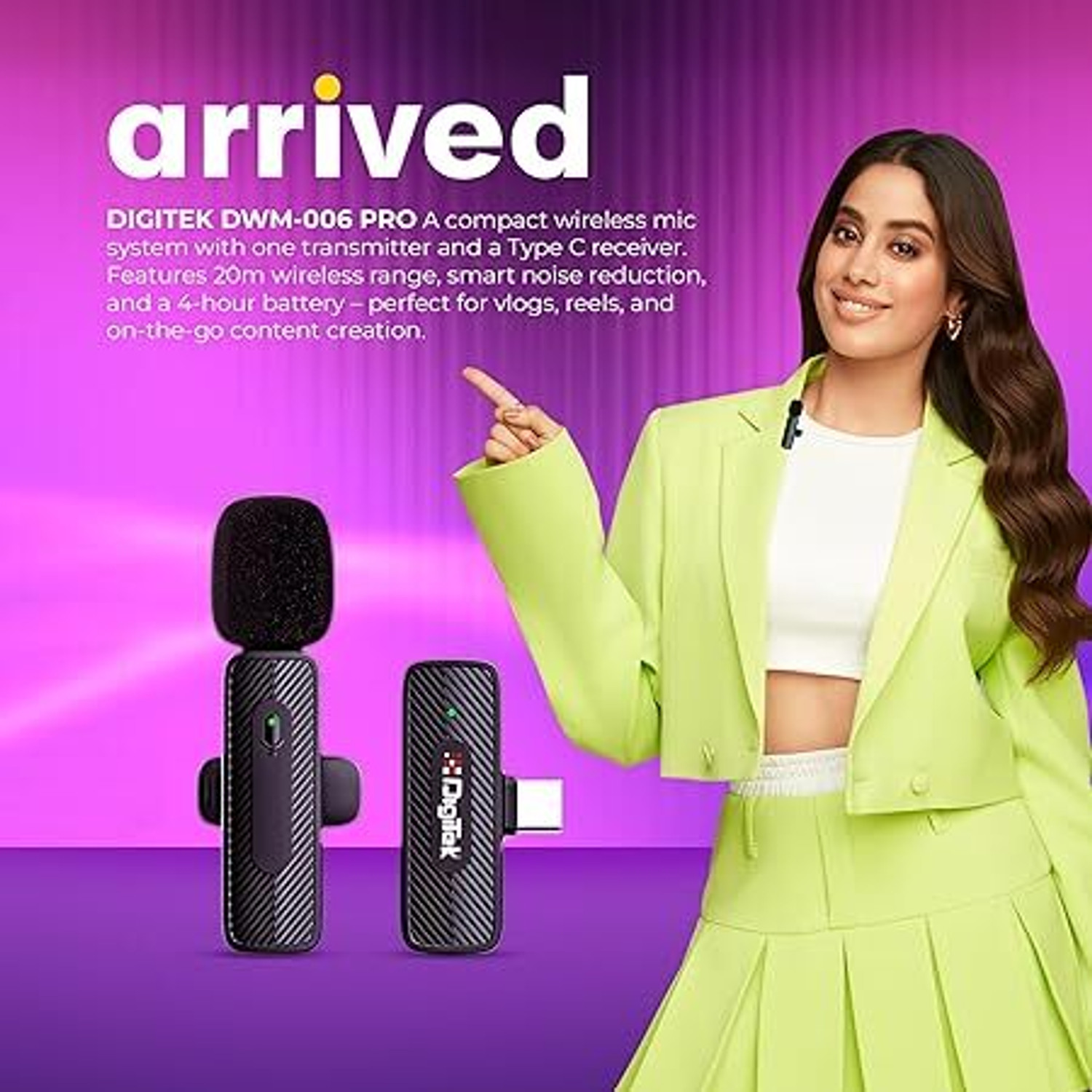 Image of DIGITEK DWM-006 PRO Wireless Microphone & Receiver 4Hours Battery with Type-C Connector Microphone