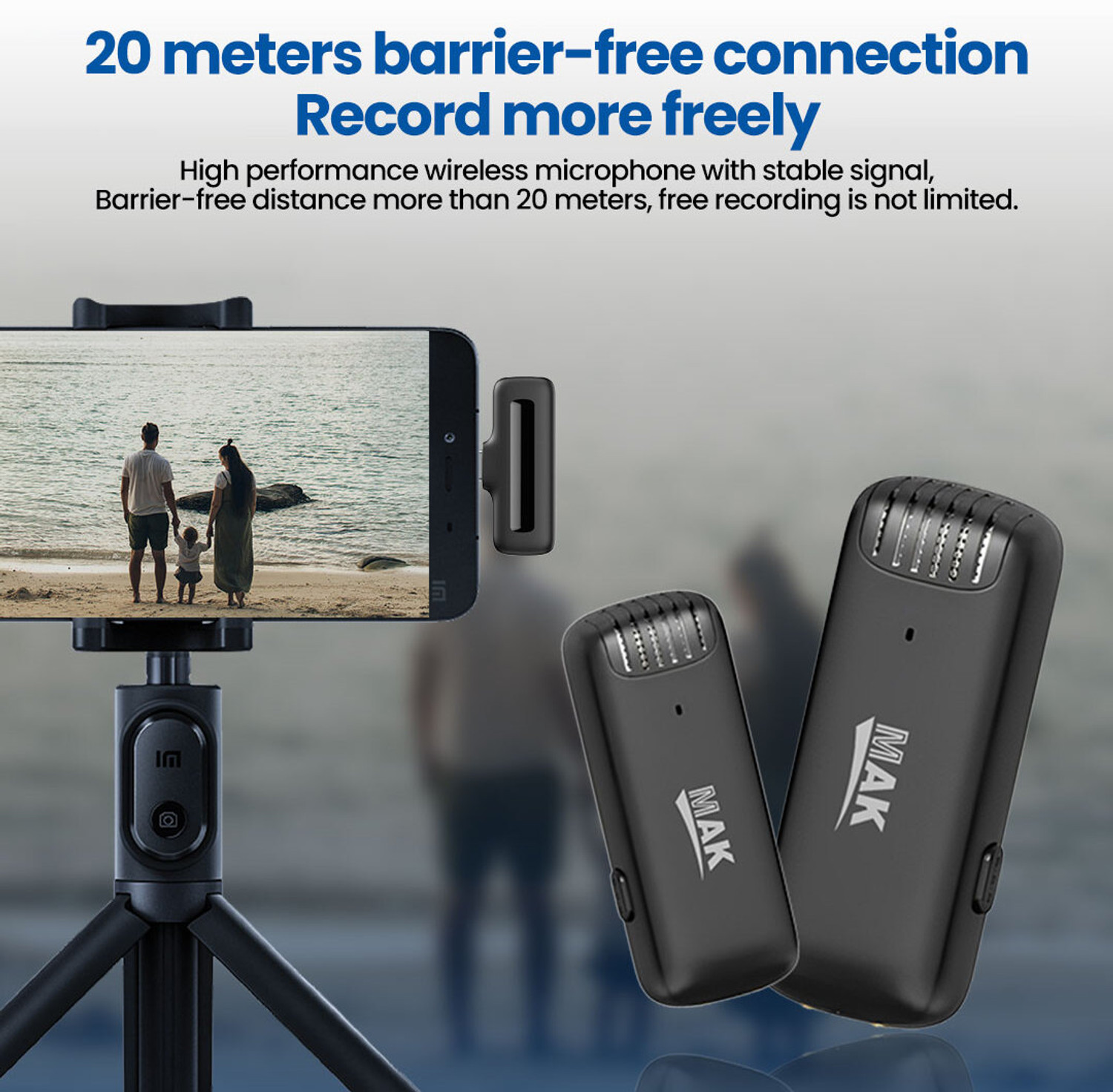 Image of MAK MK-14 Dual Wireless Mic Kit with ANC for YouTube & Reels Microphone