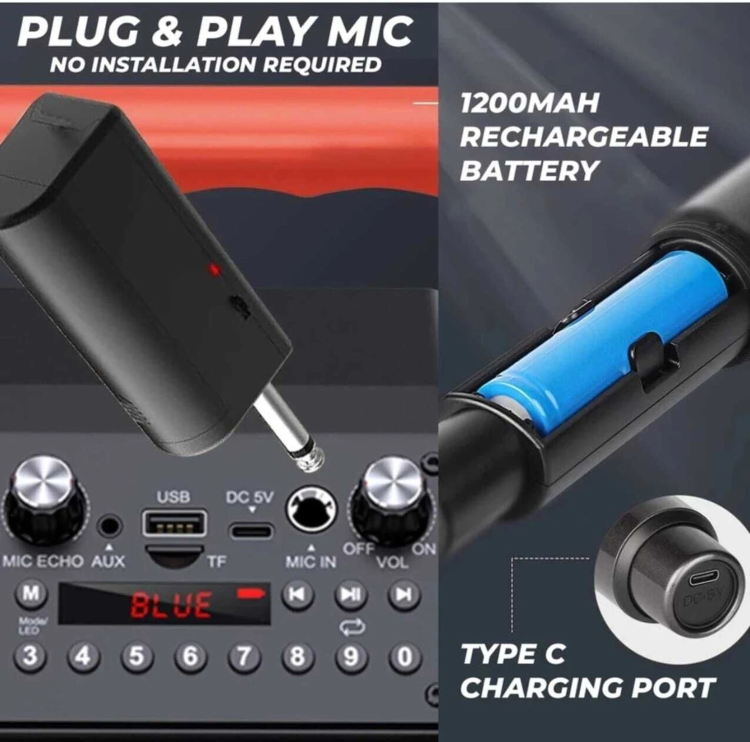 Image of PICSTAR Dual Wireless Microphone System with Rechargeable Receiver 200ft Range Pack of-2 Microphone