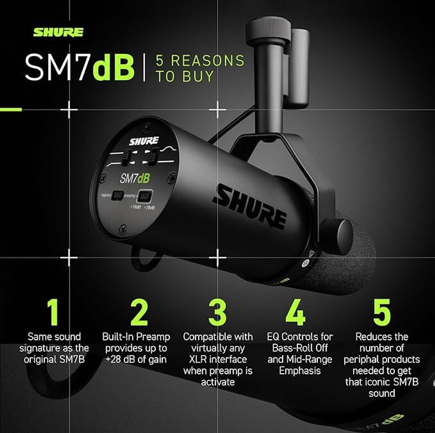 Image of Shure SM7dB Dynamic Vocal Microphone w /Built-in Preamp for Streaming-Black Microphone