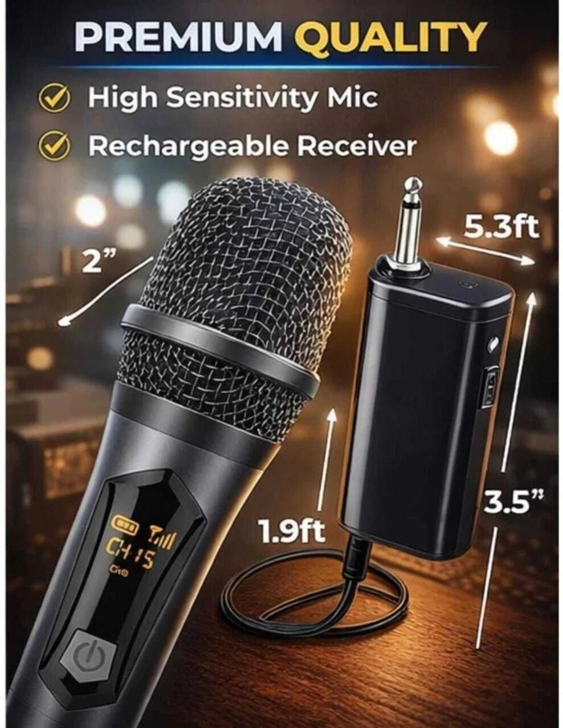 Image of PICSTAR Dual Wireless Microphone System with Rechargeable Receiver 200ft Range Pack of-2 Microphone