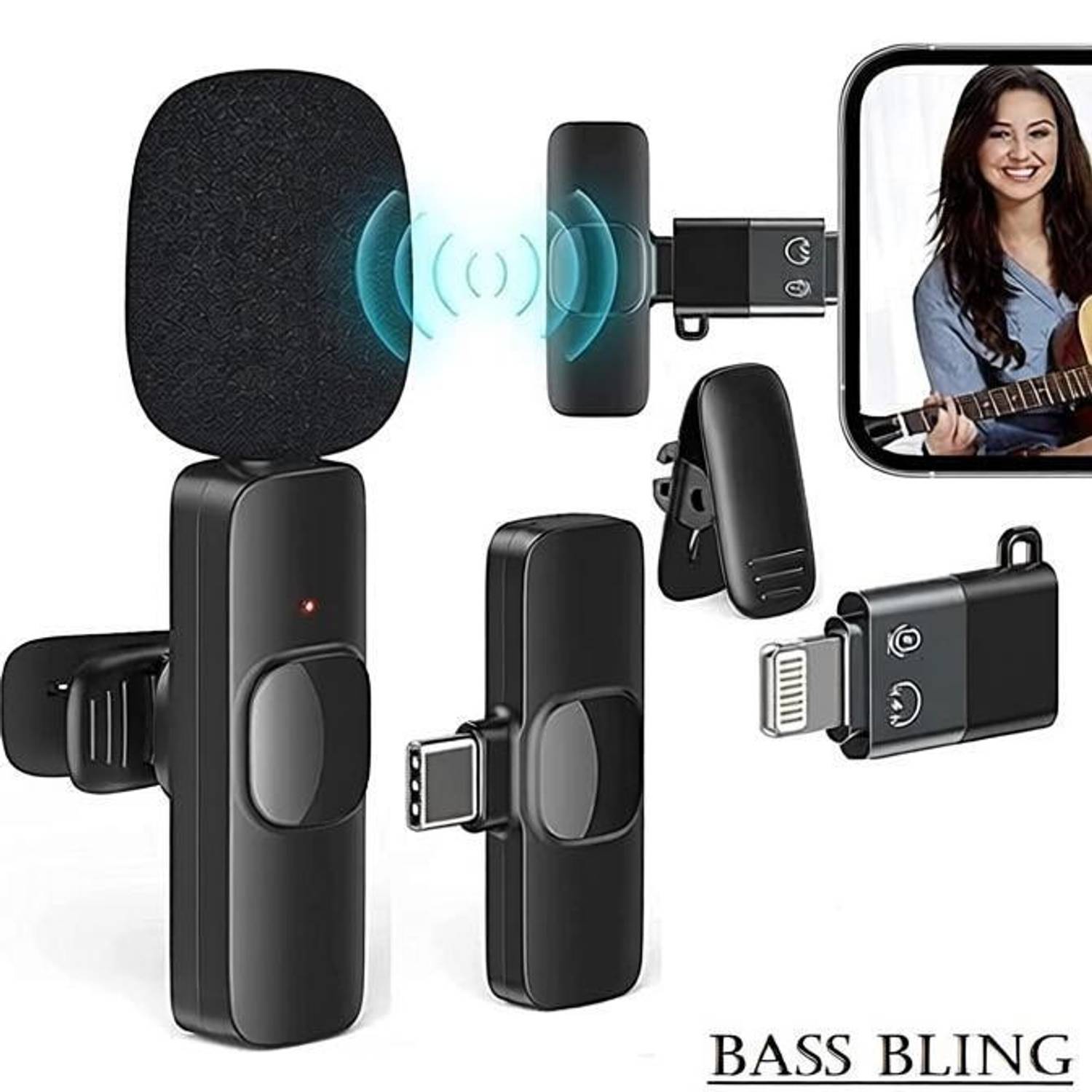 BASS BLING ® Wireless Lapel Mic for YouTube, Vlogging, Recording for Android Microphone